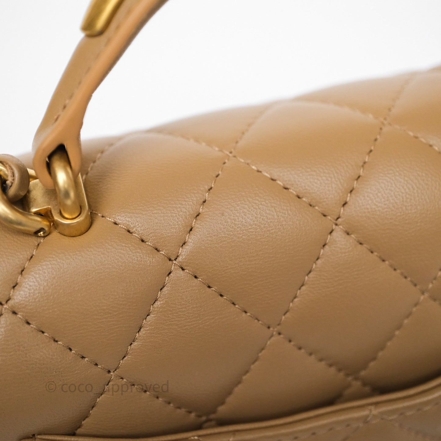 Chanel Metal Top Handle Mini Rectangular Flap Bag Beige Lambskin Aged Gold Hardware