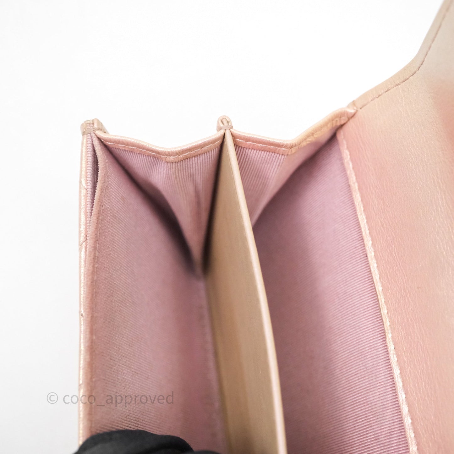 Chanel Classic Flap Coin Purse Pink Iridescent Pearl Lambskin Silver Hardware