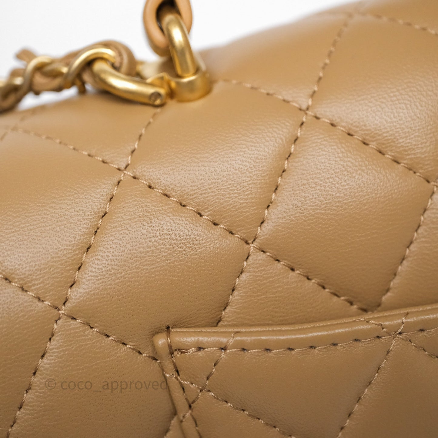 Chanel Metal Top Handle Mini Rectangular Flap Bag Beige Lambskin Aged Gold Hardware