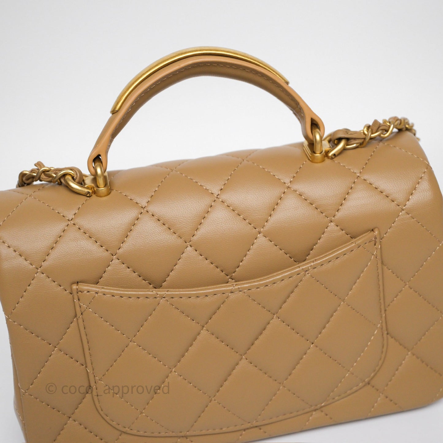 Chanel Metal Top Handle Mini Rectangular Flap Bag Beige Lambskin Aged Gold Hardware