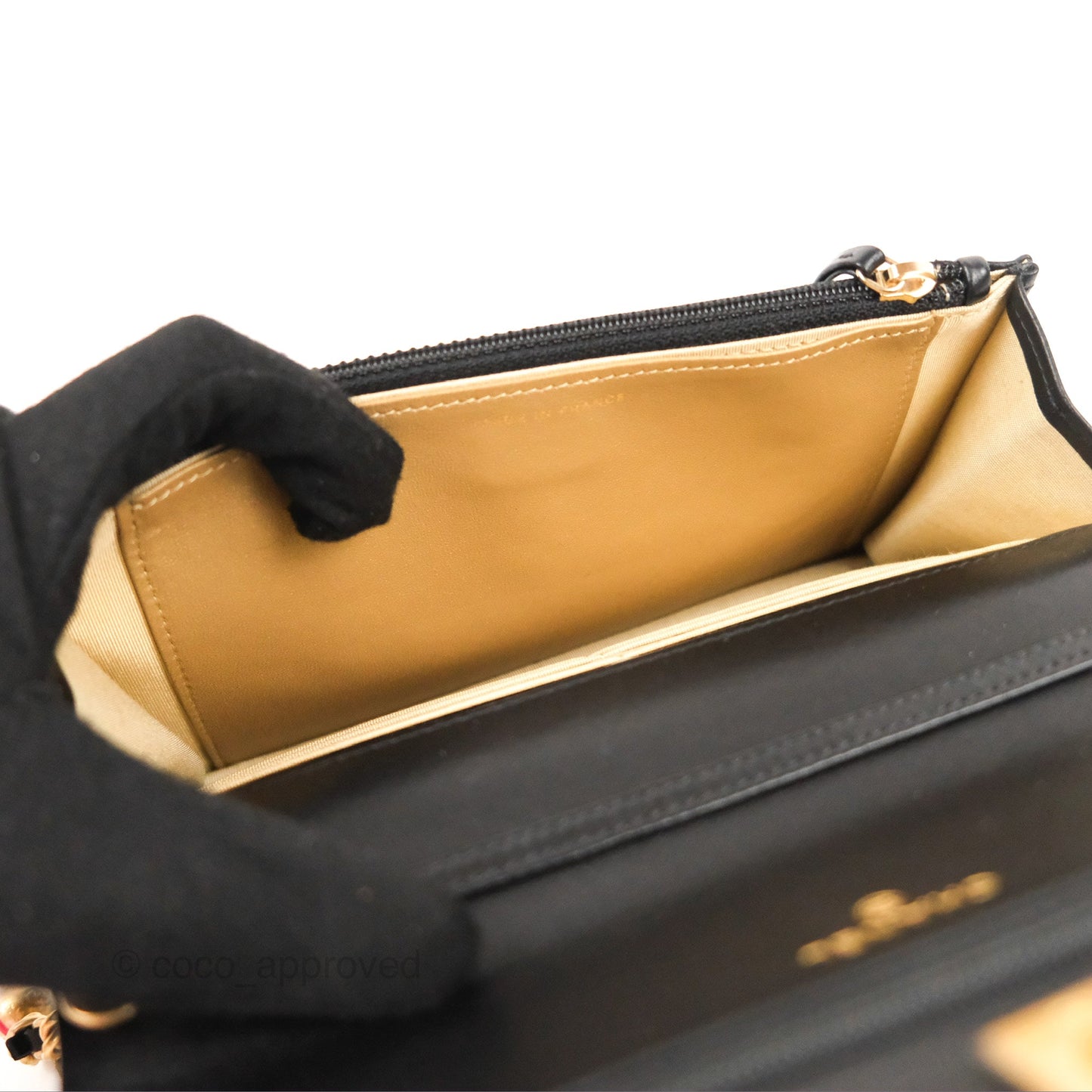 Chanel Quilted Pearl Crush Wallet on Chain WOC Black Lambskin Aged Gold Hardware