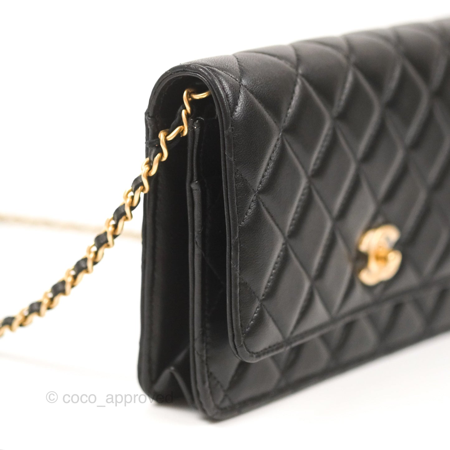 Chanel Quilted Pearl Crush Wallet on Chain WOC Black Lambskin Aged Gold Hardware