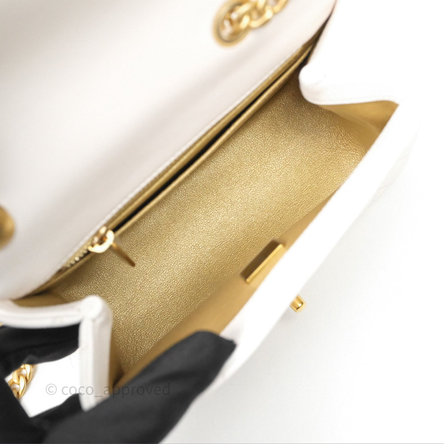 Chanel Quilted Mini Square Flap with Camellia Adjustable Chain White Lambskin Aged Gold Hardware