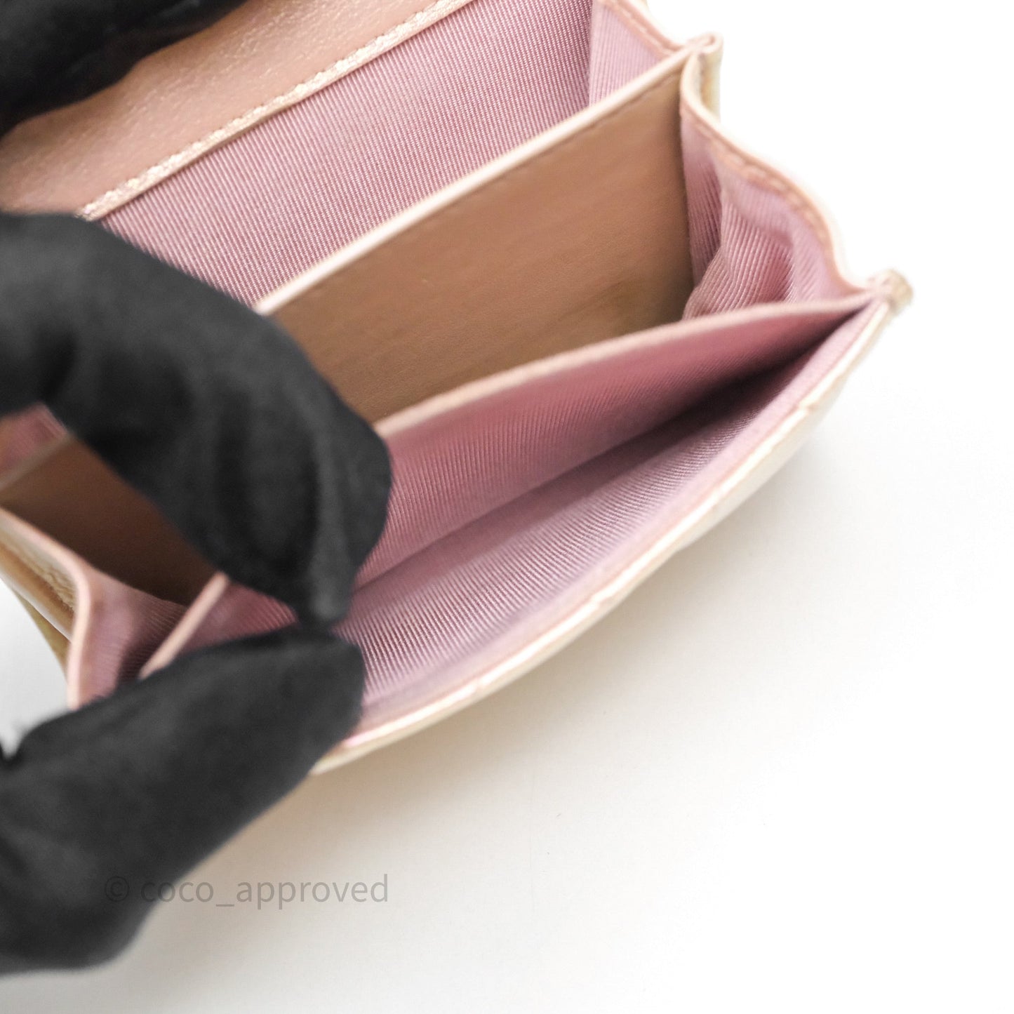 Chanel Classic Flap Coin Purse Pink Iridescent Pearl Lambskin Silver Hardware