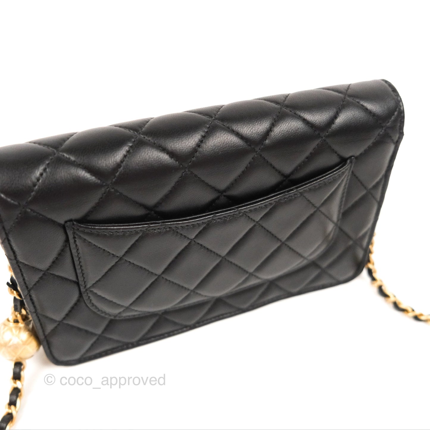 Chanel Quilted Pearl Crush Wallet on Chain WOC Black Lambskin Aged Gold Hardware