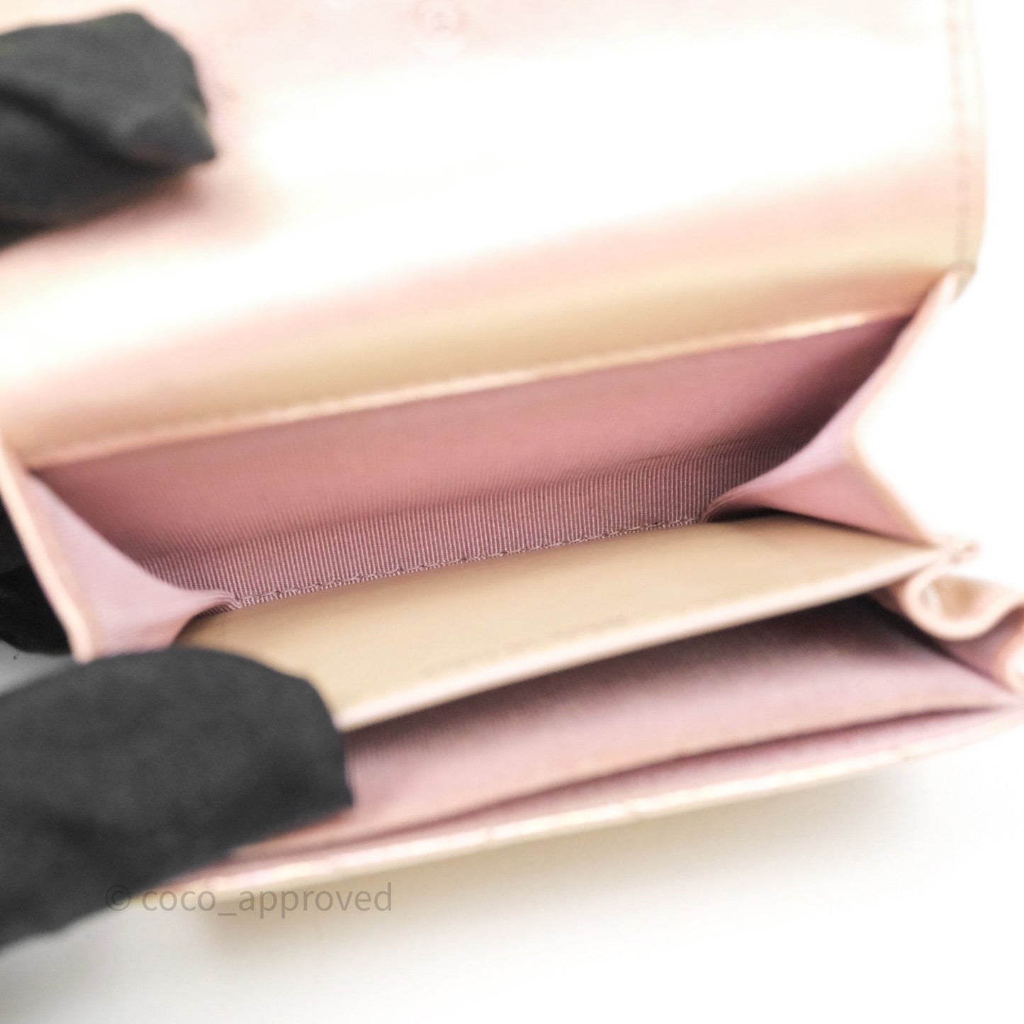 Chanel Classic Flap Coin Purse Pink Iridescent Pearl Lambskin Silver Hardware