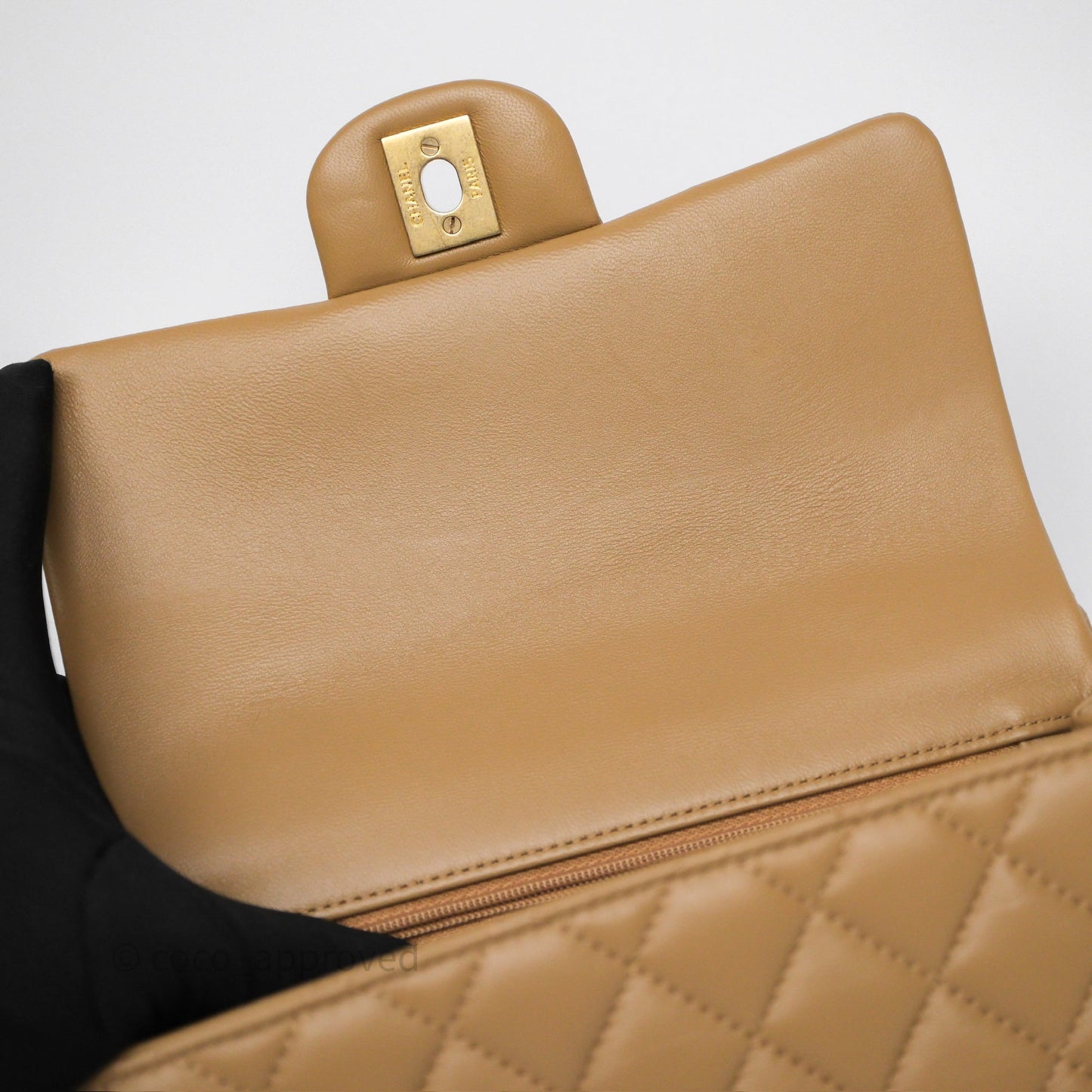 Chanel Metal Top Handle Mini Rectangular Flap Bag Beige Lambskin Aged Gold Hardware