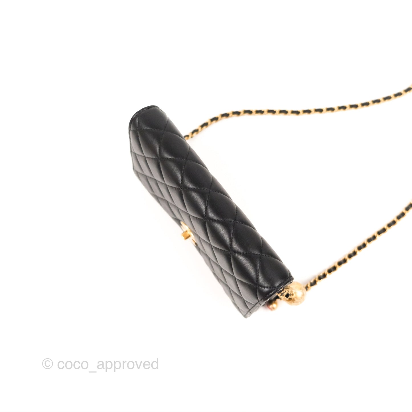Chanel Quilted Pearl Crush Wallet on Chain WOC Black Lambskin Aged Gold Hardware
