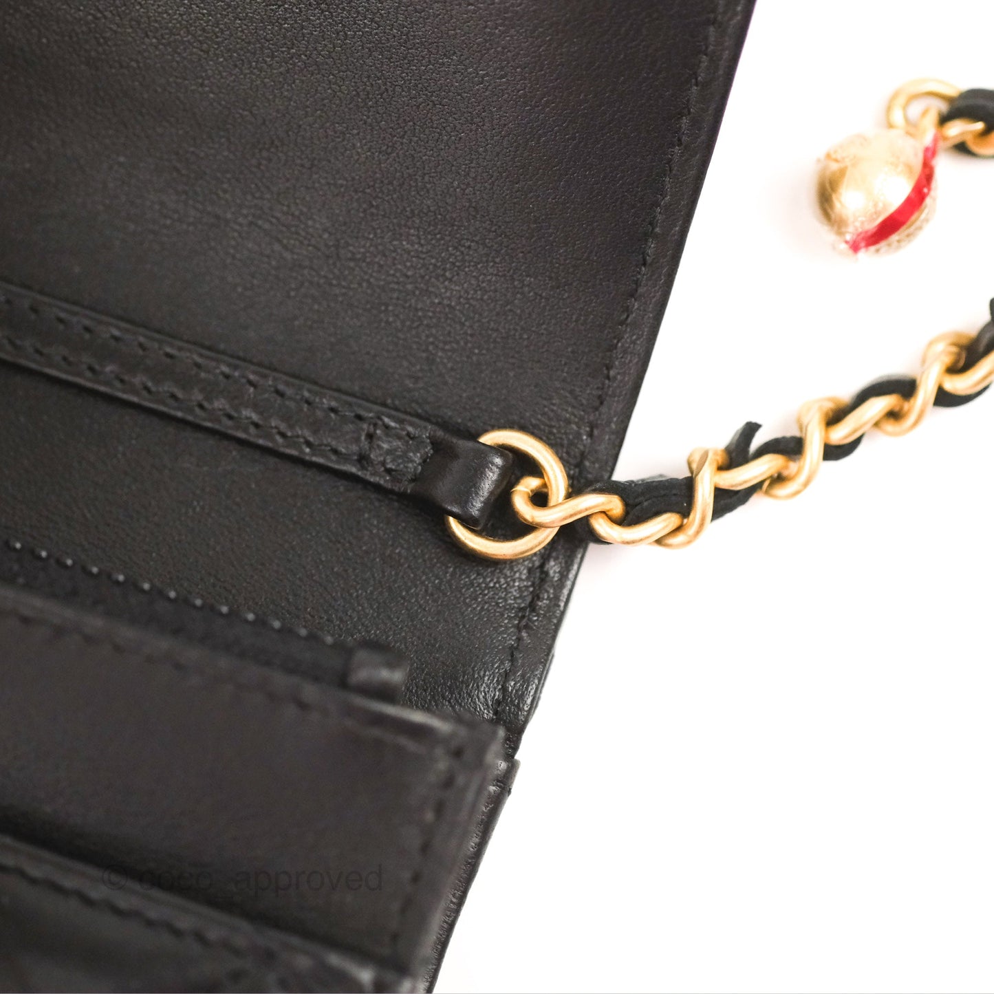 Chanel Quilted Pearl Crush Wallet on Chain WOC Black Lambskin Aged Gold Hardware