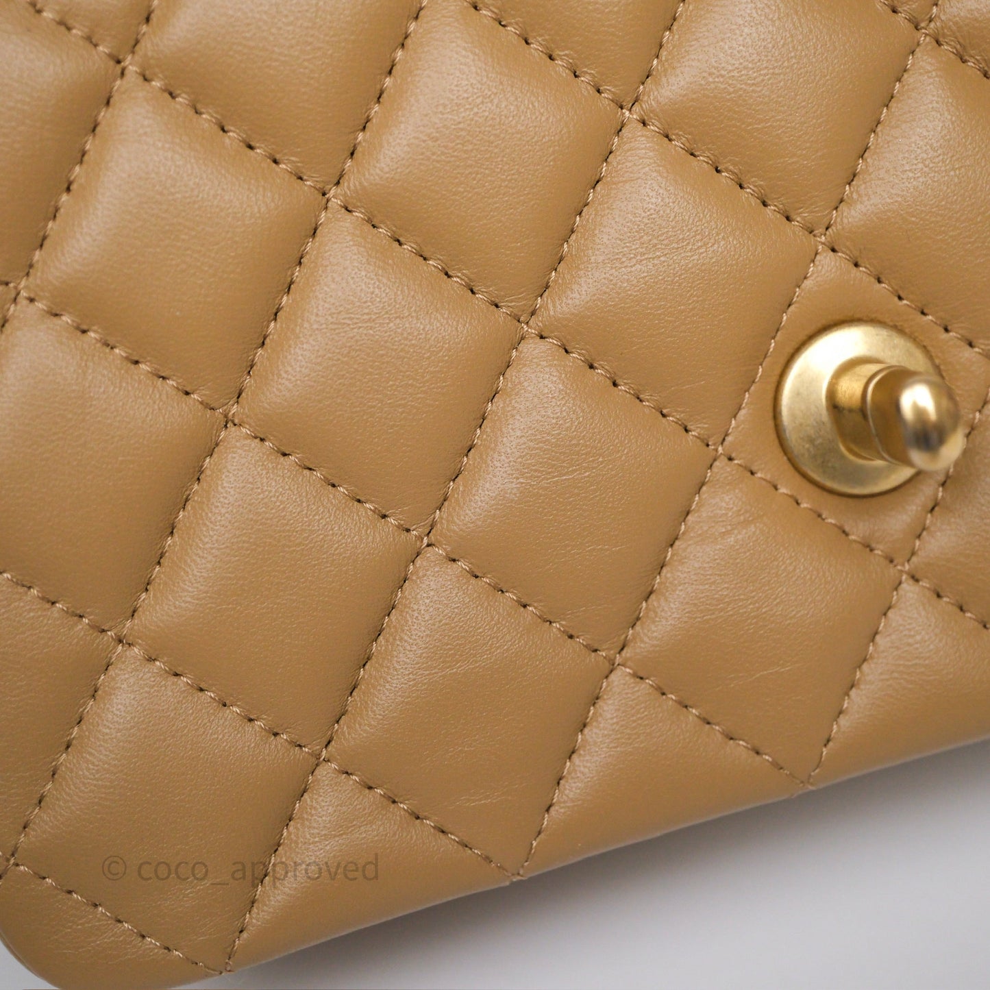 Chanel Metal Top Handle Mini Rectangular Flap Bag Beige Lambskin Aged Gold Hardware