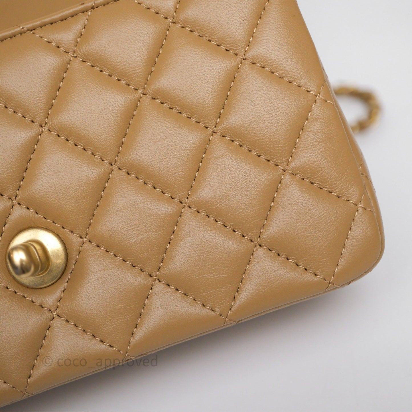 Chanel Metal Top Handle Mini Rectangular Flap Bag Beige Lambskin Aged Gold Hardware