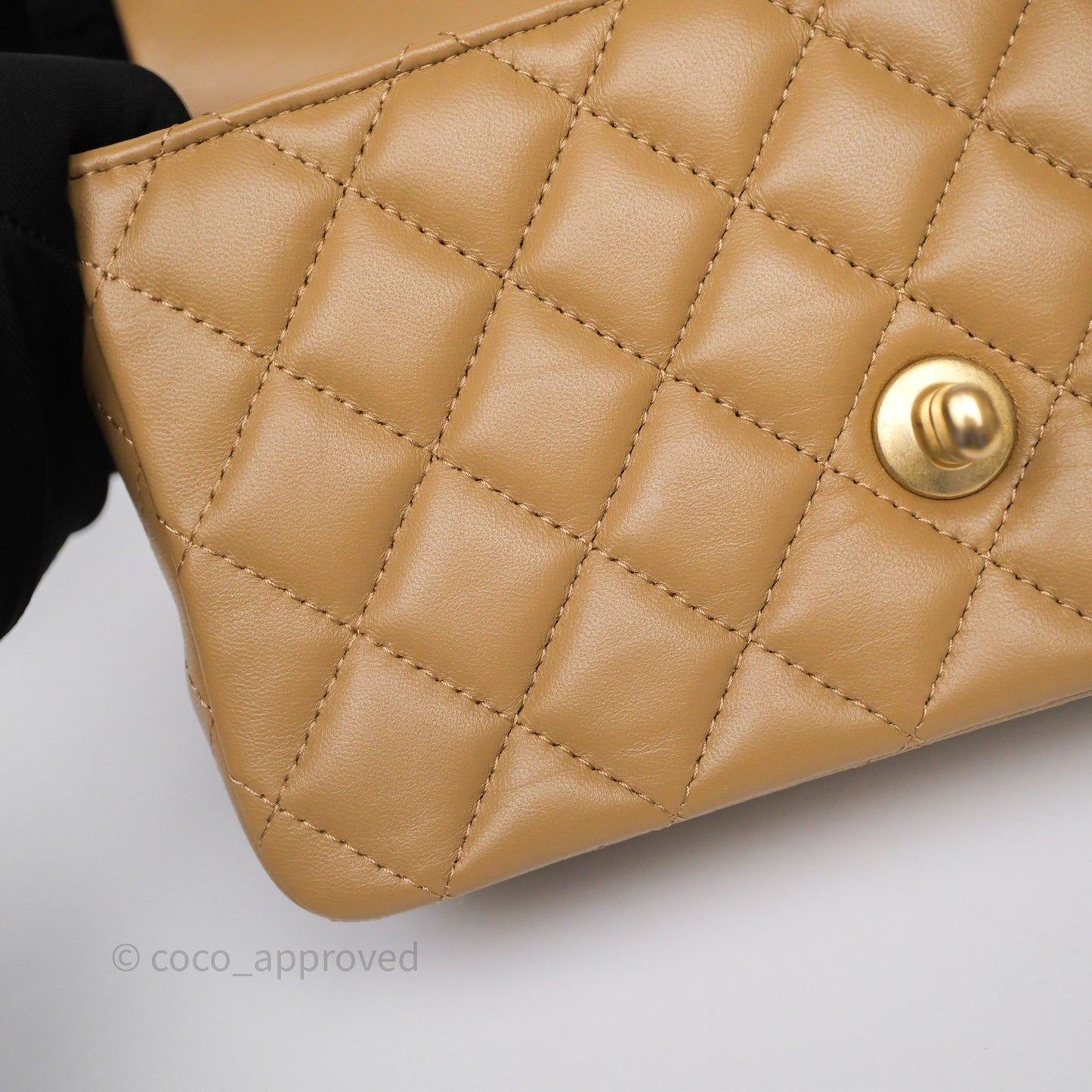 Chanel Metal Top Handle Mini Rectangular Flap Bag Beige Lambskin Aged Gold Hardware