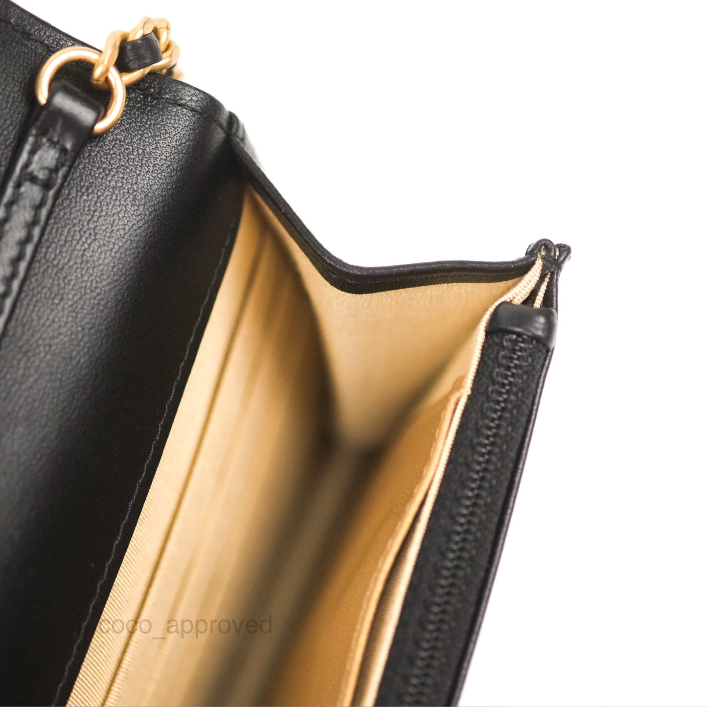 Chanel Quilted Pearl Crush Wallet on Chain WOC Black Lambskin Aged Gold Hardware