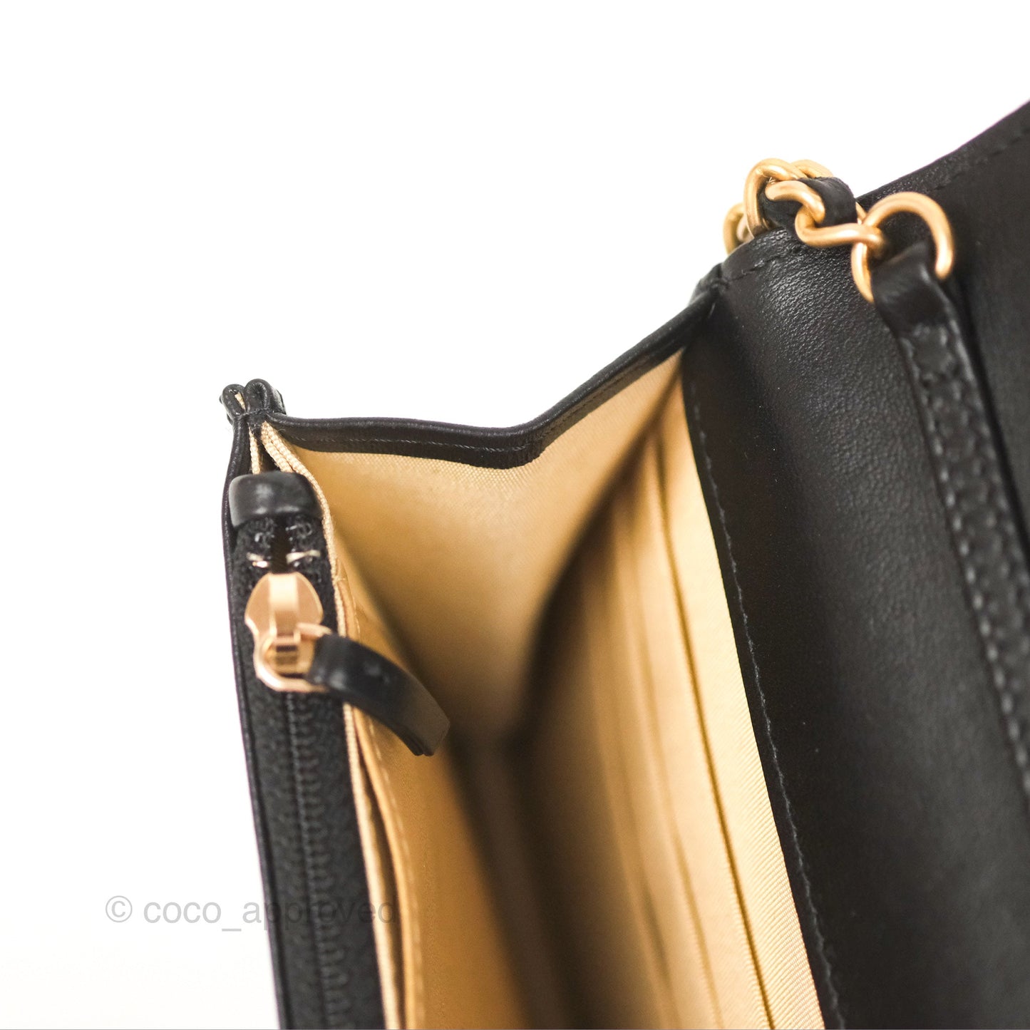 Chanel Quilted Pearl Crush Wallet on Chain WOC Black Lambskin Aged Gold Hardware