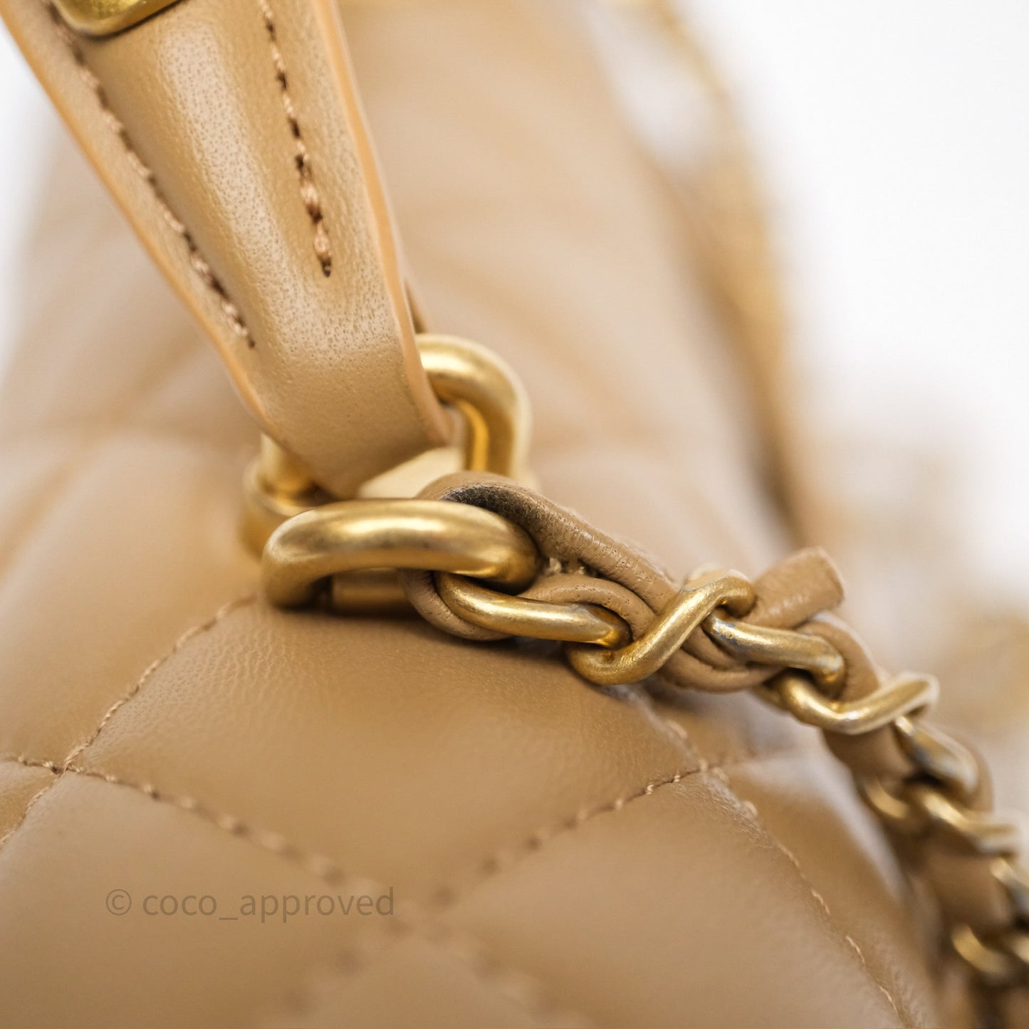 Chanel Metal Top Handle Mini Rectangular Flap Bag Beige Lambskin Aged Gold Hardware