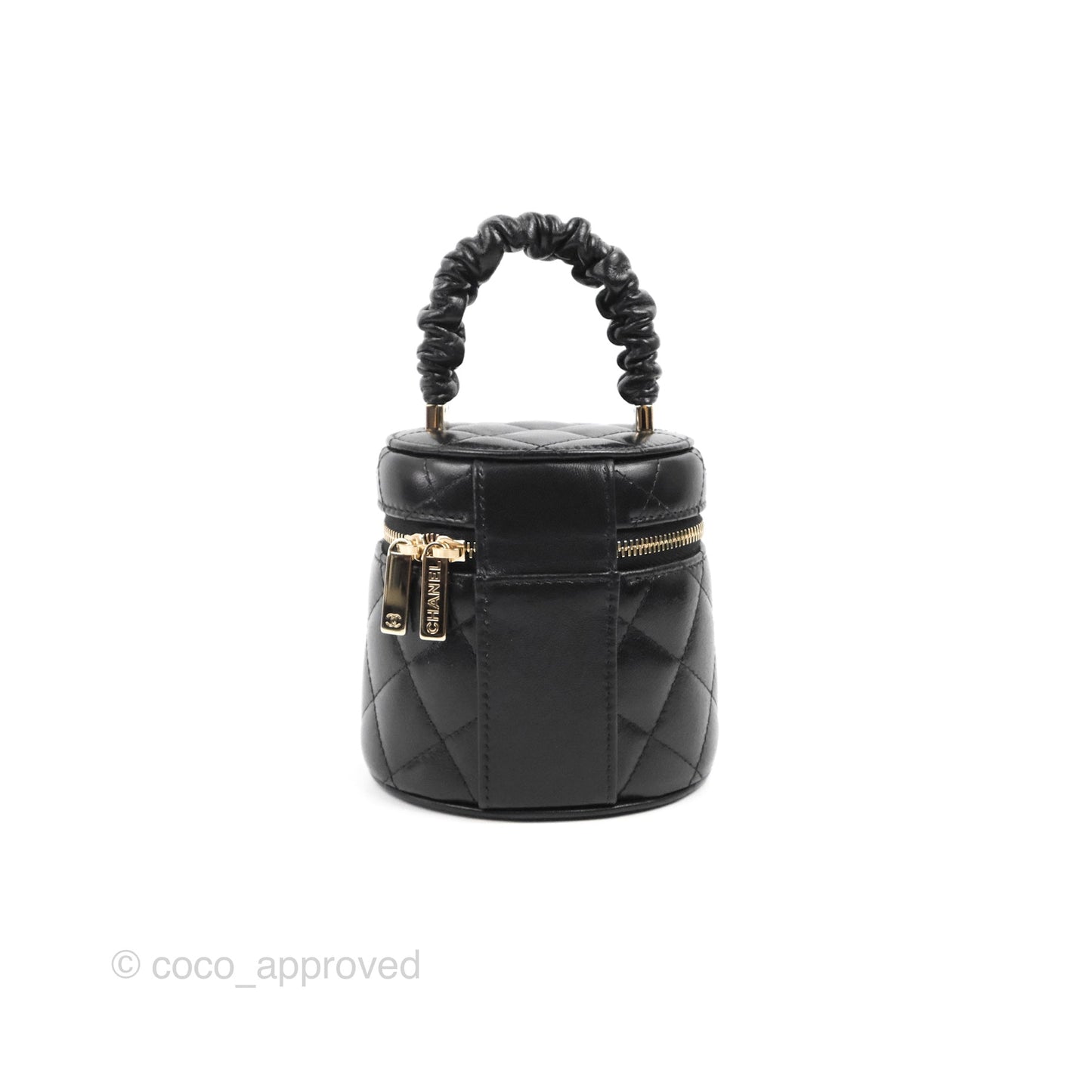 Chanel Mini Top Handle Vanity Case Black Shiny Lambskin Gold Hardware 22S