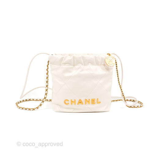 Chanel 22 Mini Bag White Crumpled Calfskin