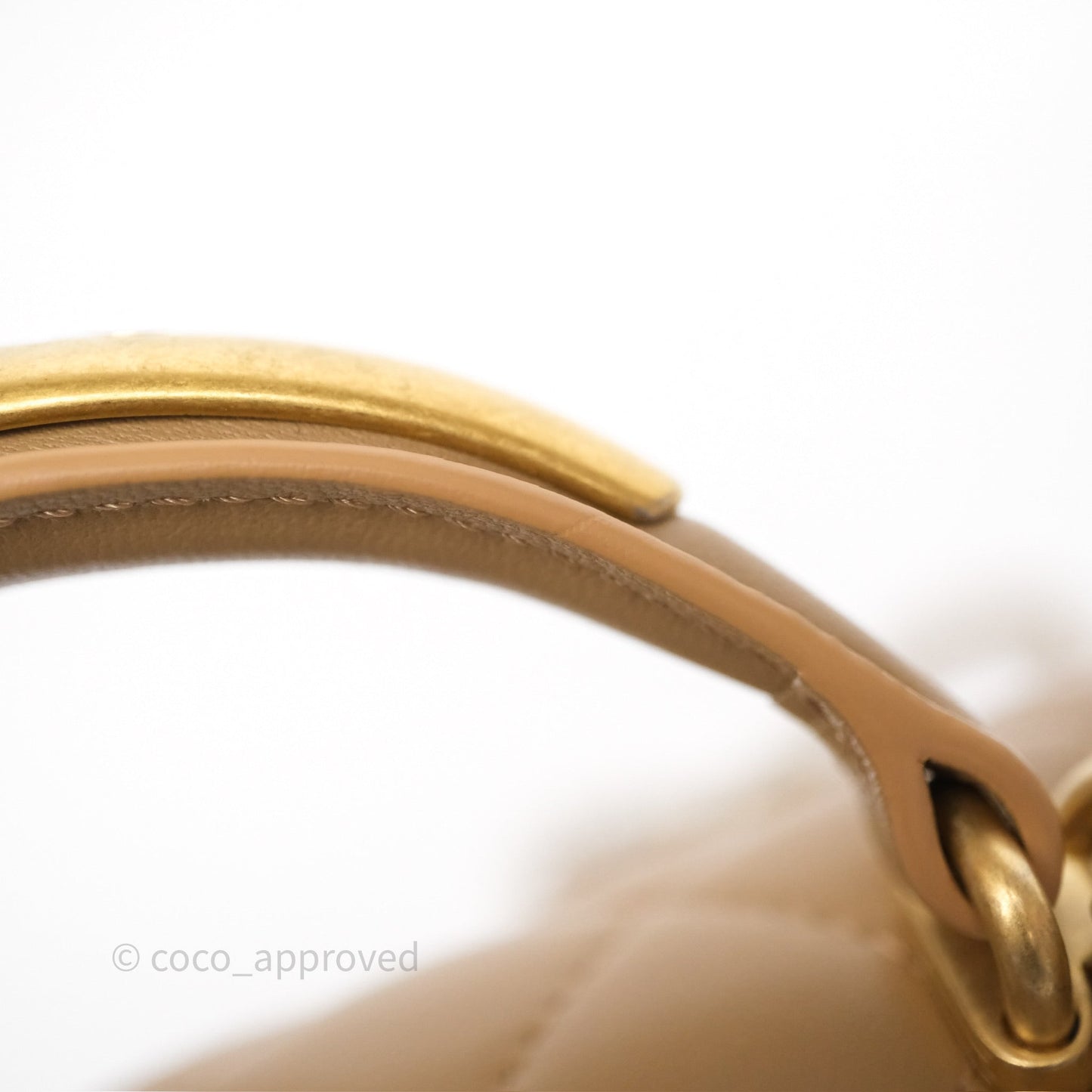 Chanel Metal Top Handle Mini Rectangular Flap Bag Beige Lambskin Aged Gold Hardware