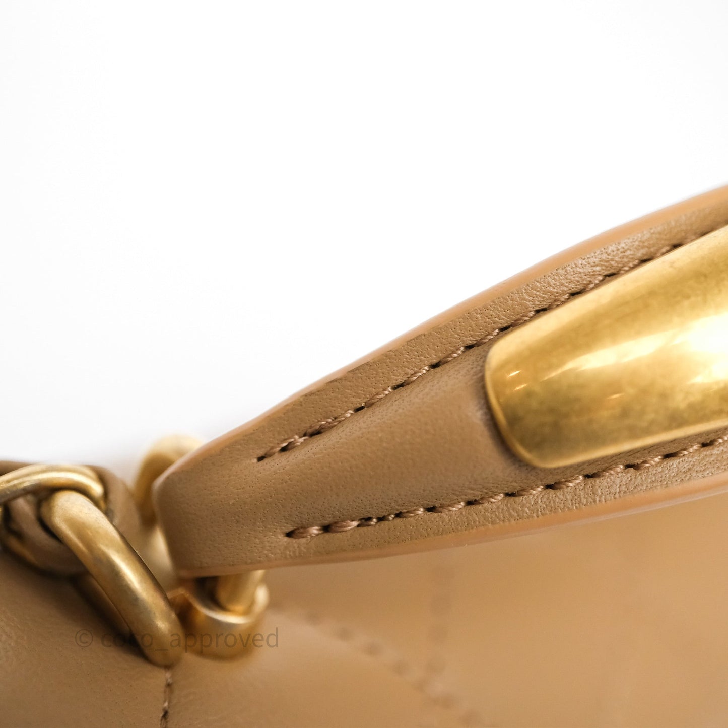 Chanel Metal Top Handle Mini Rectangular Flap Bag Beige Lambskin Aged Gold Hardware