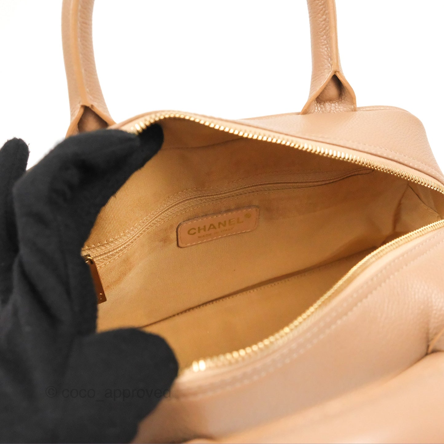 Chanel Vintage Mini CC Boston Bag Beige Caviar