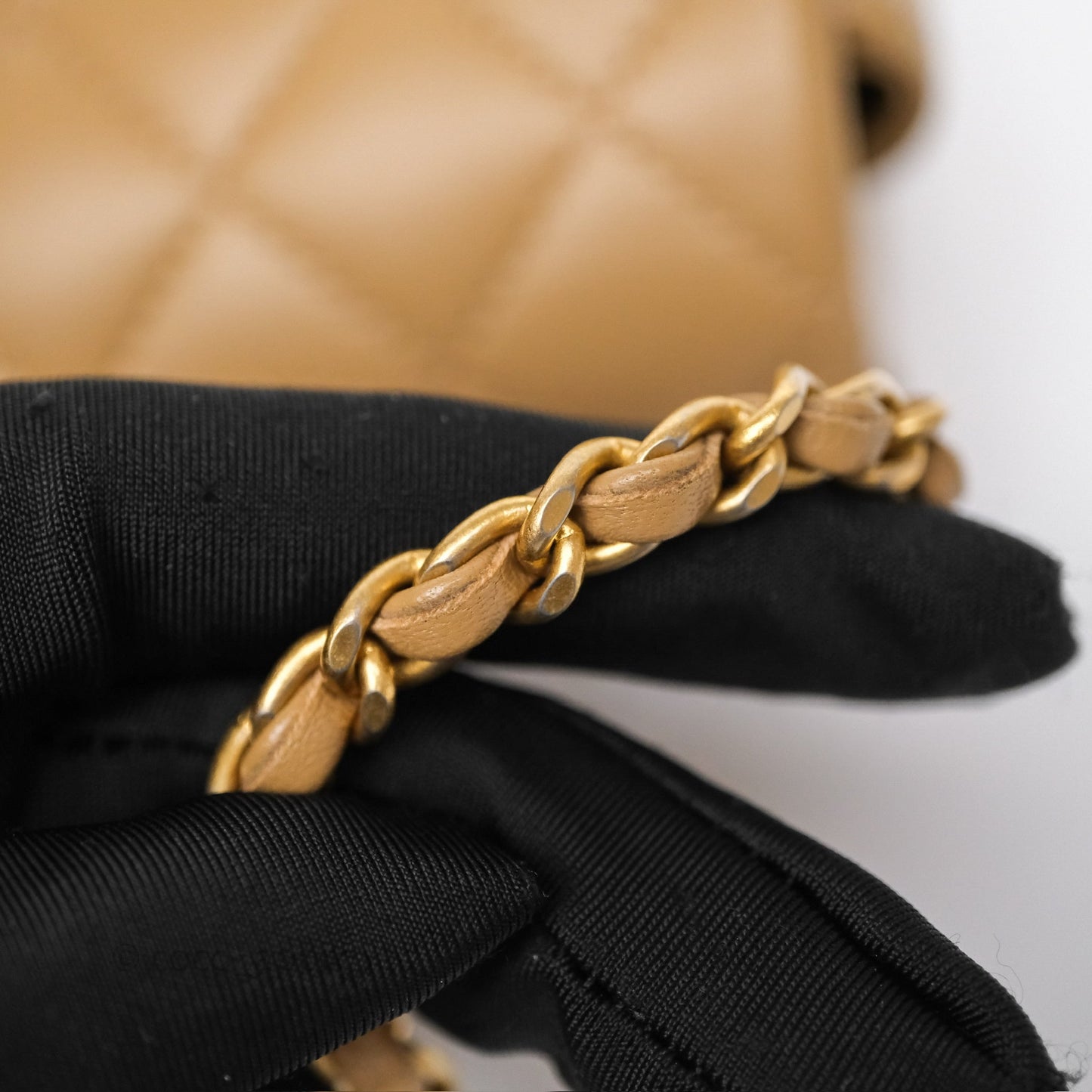 Chanel Metal Top Handle Mini Rectangular Flap Bag Beige Lambskin Aged Gold Hardware