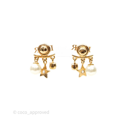 Christian Dior Crystal Pearl Drop Star Earrings Gold Tone