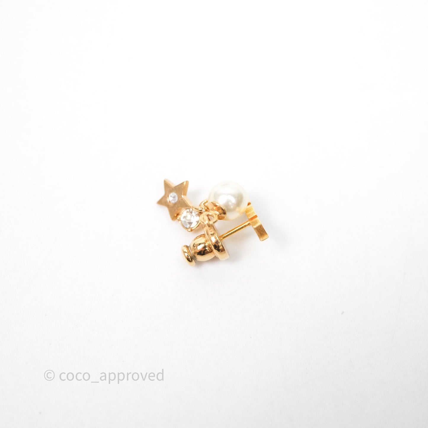 Christian Dior Crystal Pearl Drop Star Earrings Gold Tone