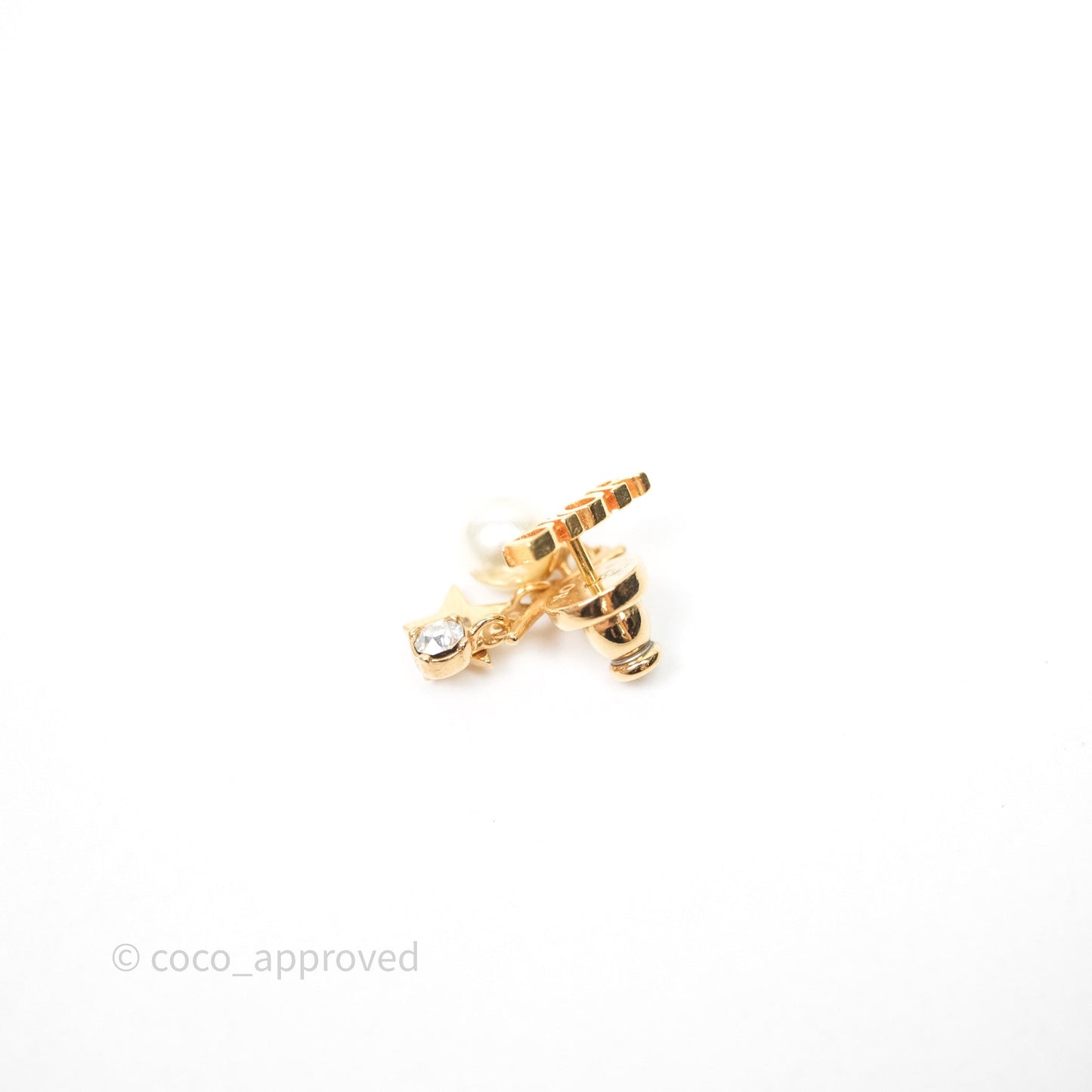 Christian Dior Crystal Pearl Drop Star Earrings Gold Tone