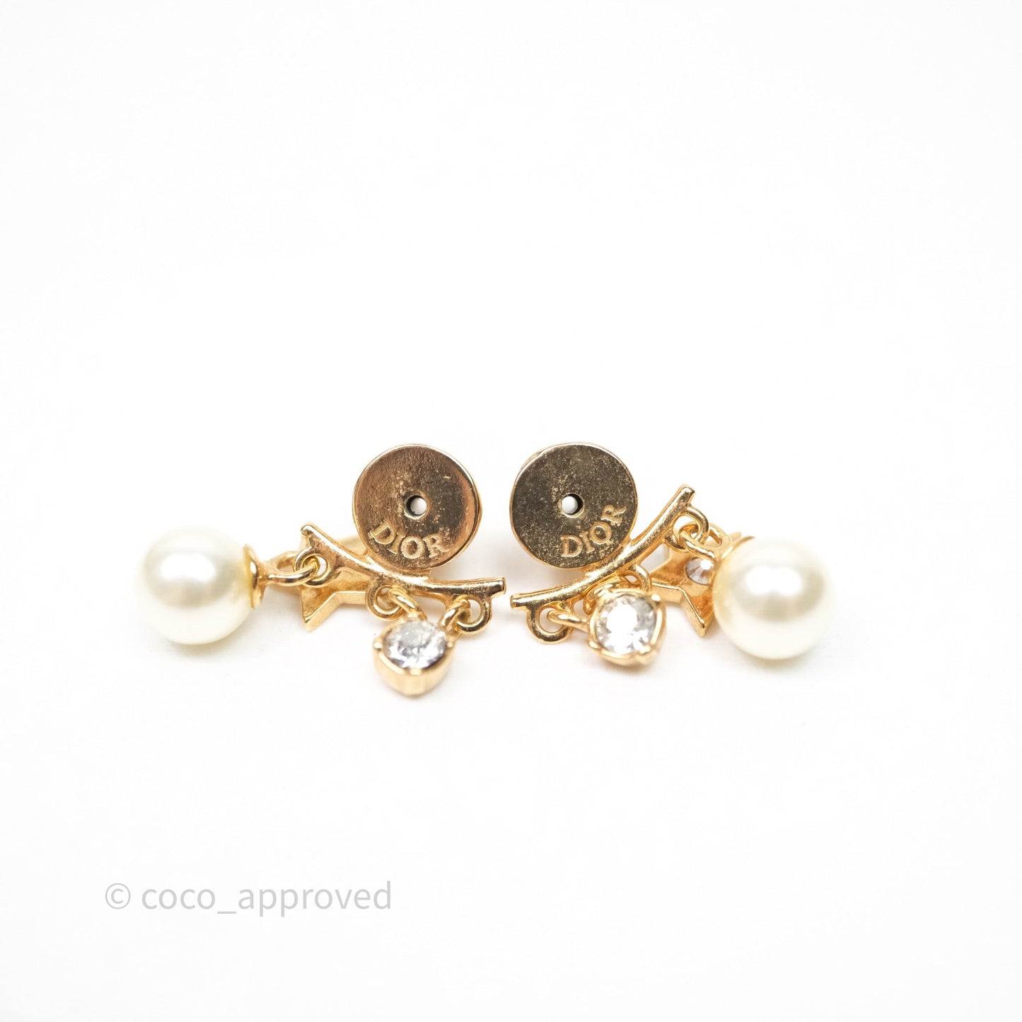 Christian Dior Crystal Pearl Drop Star Earrings Gold Tone