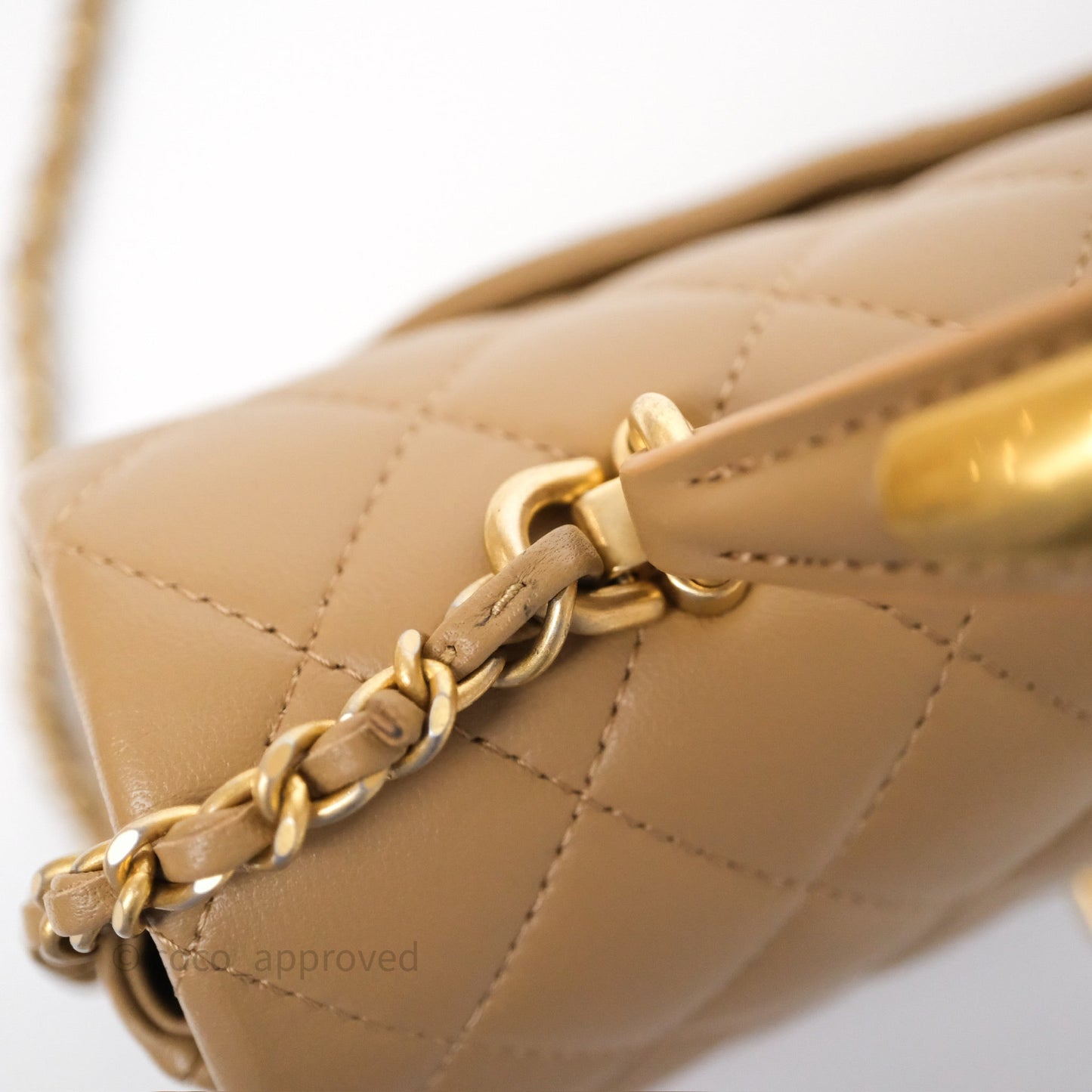Chanel Metal Top Handle Mini Rectangular Flap Bag Beige Lambskin Aged Gold Hardware