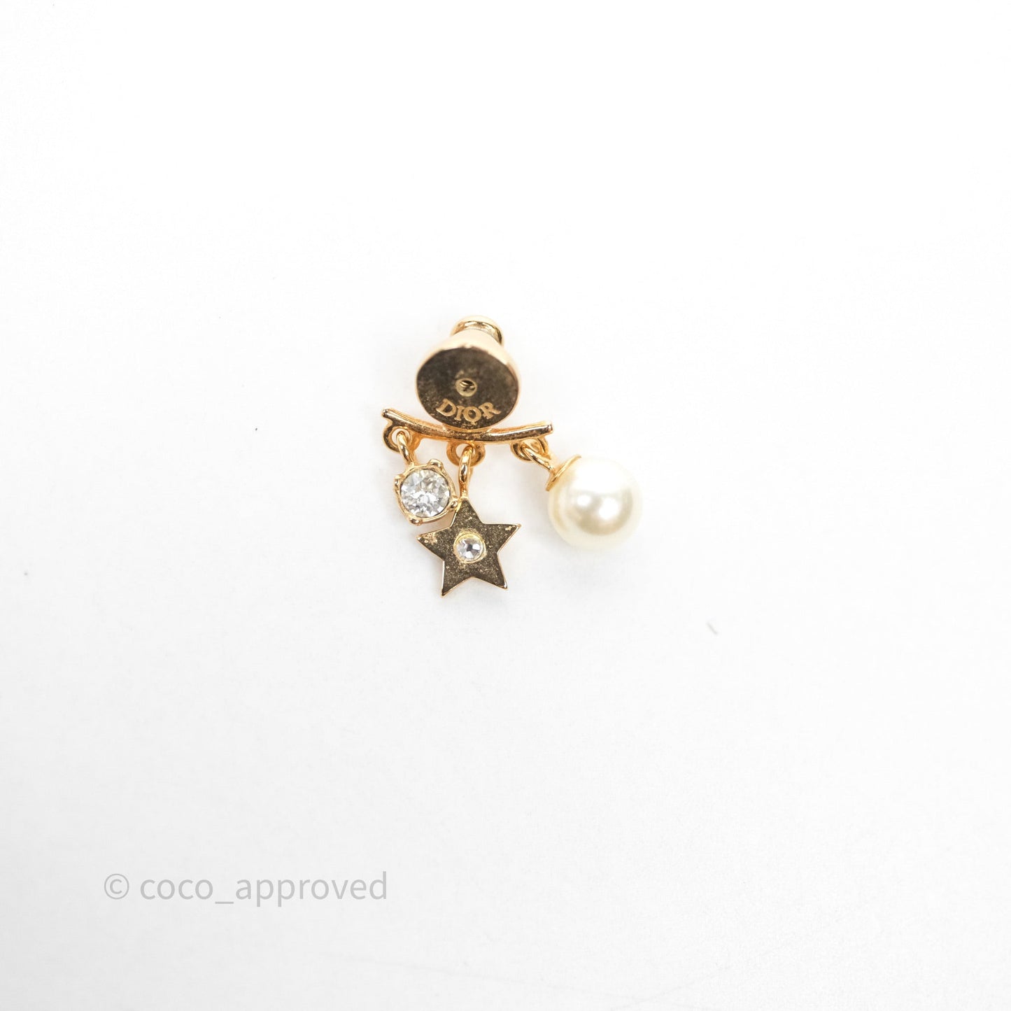 Christian Dior Crystal Pearl Drop Star Earrings Gold Tone