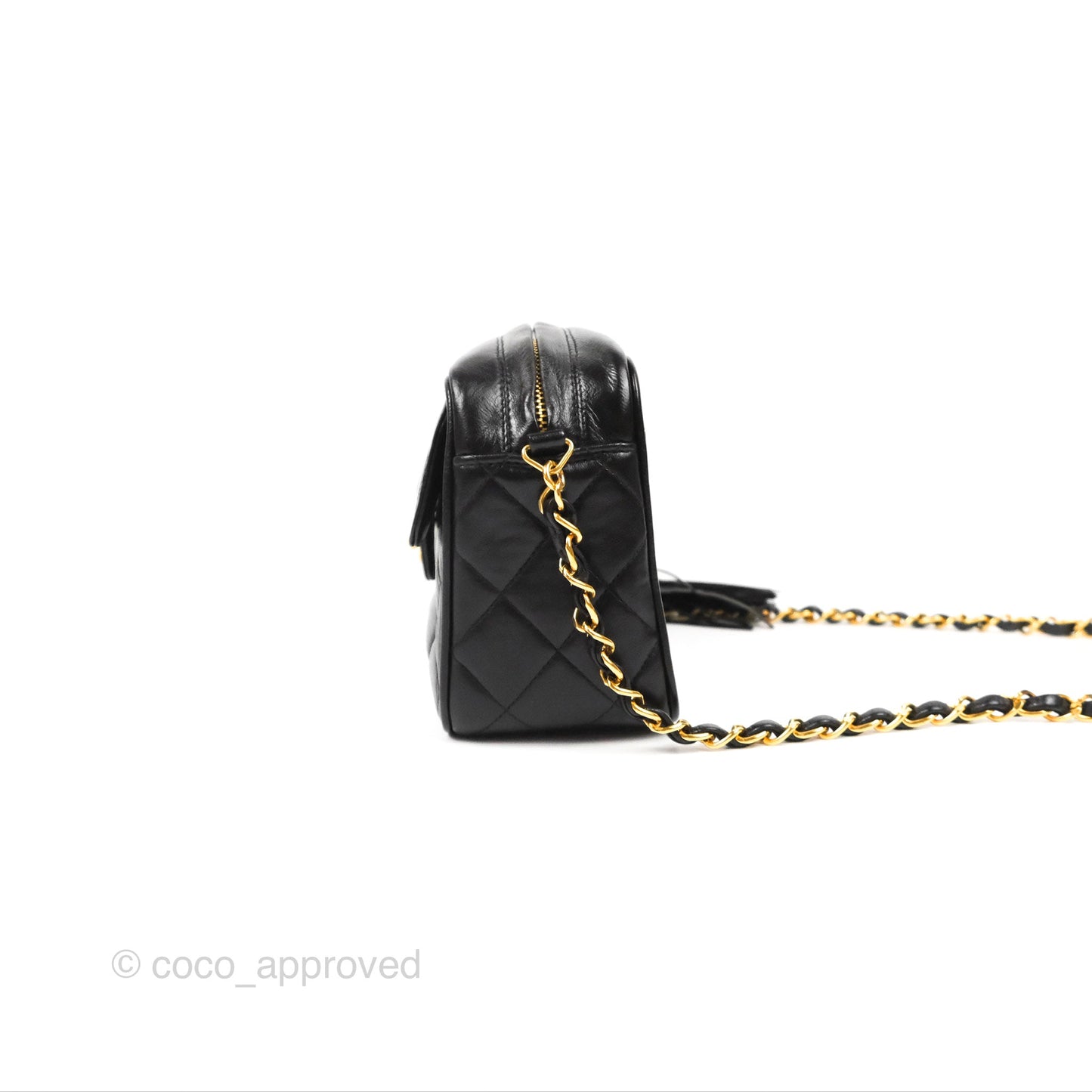 Chanel Vintage Tassel Charm Camera Bag Black Lambskin Gold Hardware