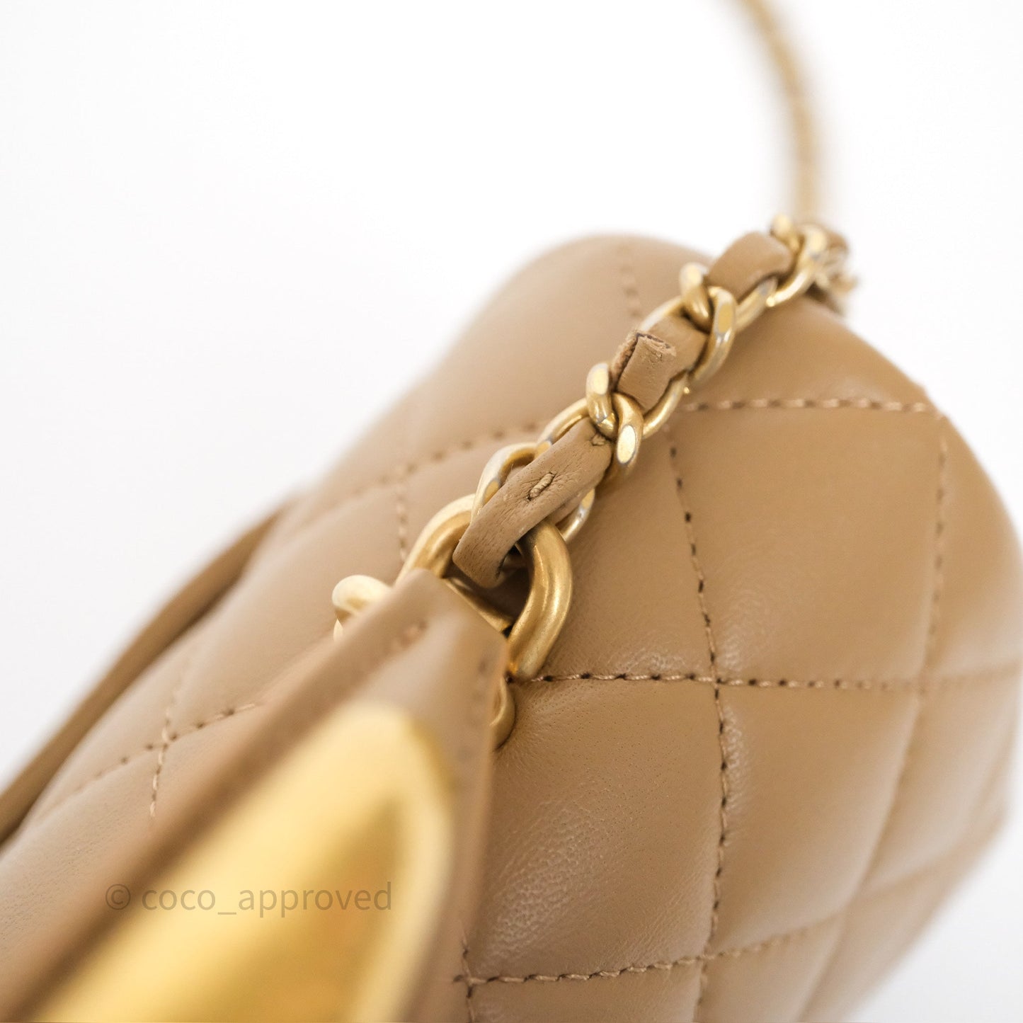 Chanel Metal Top Handle Mini Rectangular Flap Bag Beige Lambskin Aged Gold Hardware