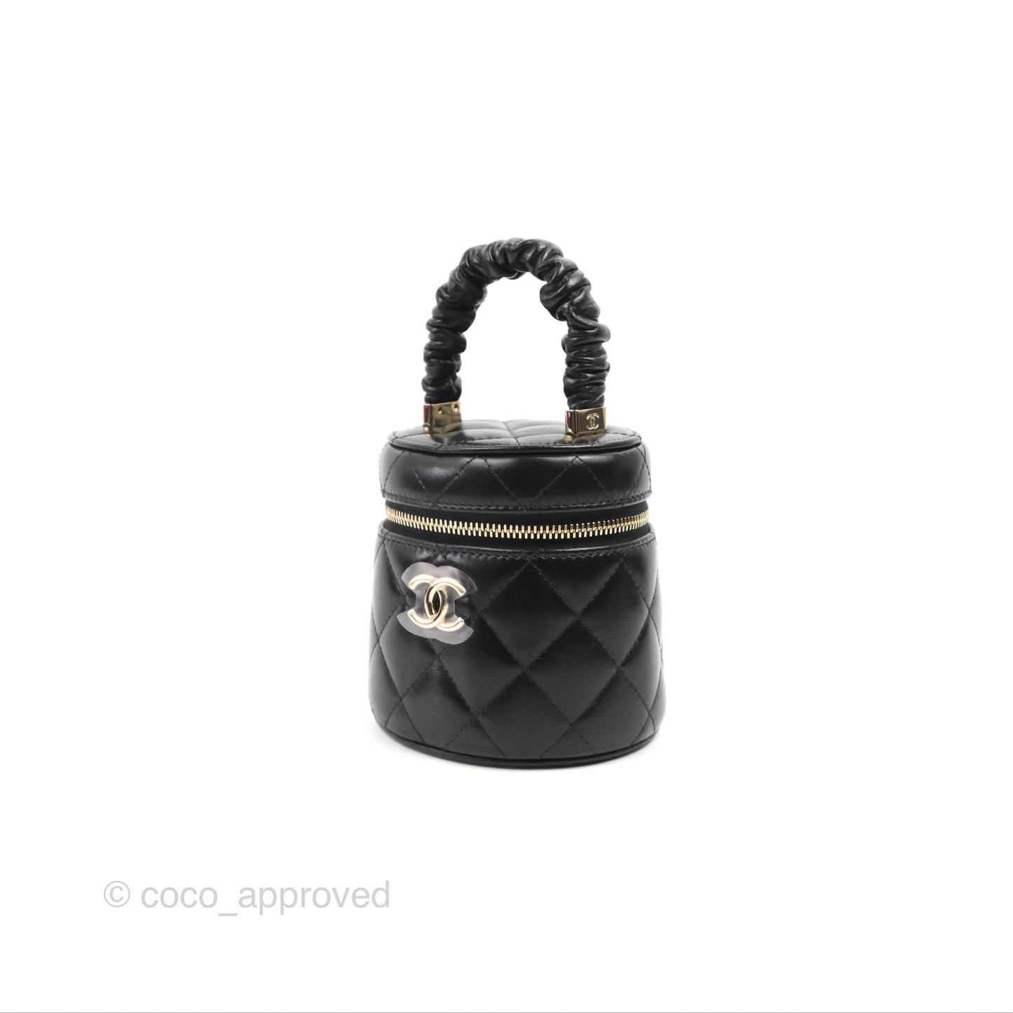 Chanel Mini Top Handle Vanity Case Black Shiny Lambskin Gold Hardware 22S
