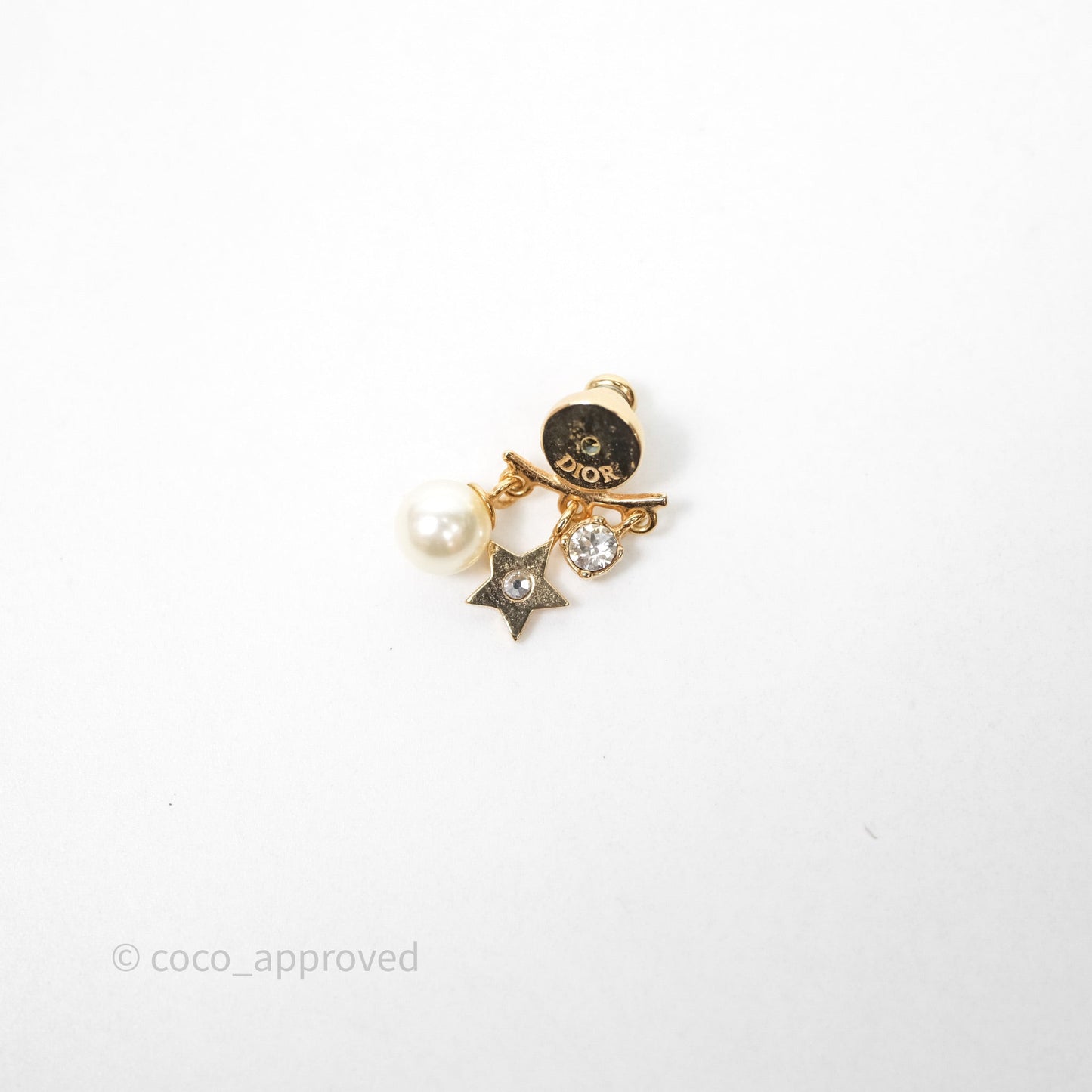 Christian Dior Crystal Pearl Drop Star Earrings Gold Tone