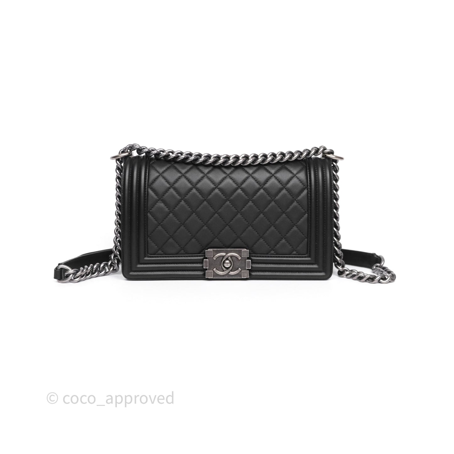 Chanel Quilted Medium Boy Black Calfskin Ruthenium Hardware