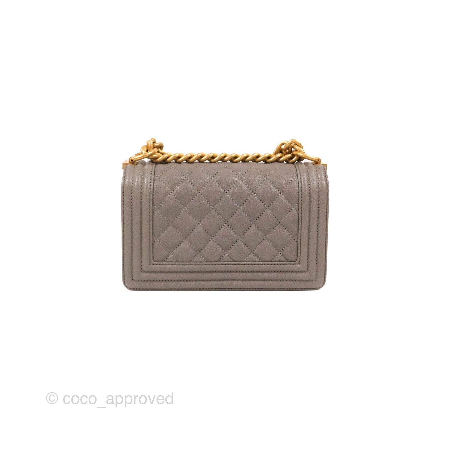 Chanel Small Quilted Boy Dark Grey Caviar Aged Gold Hardware