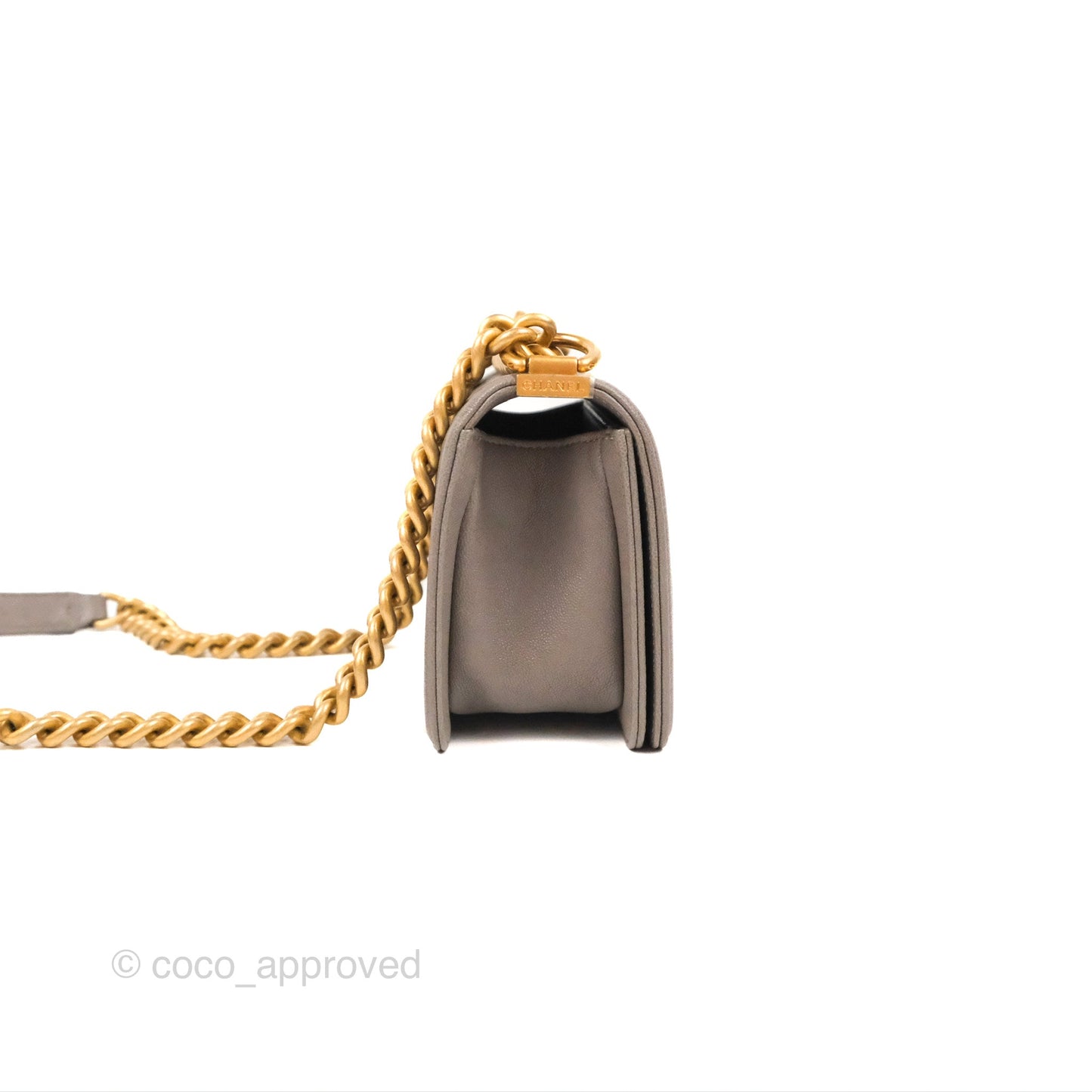 Chanel Small Quilted Boy Dark Grey Caviar Aged Gold Hardware