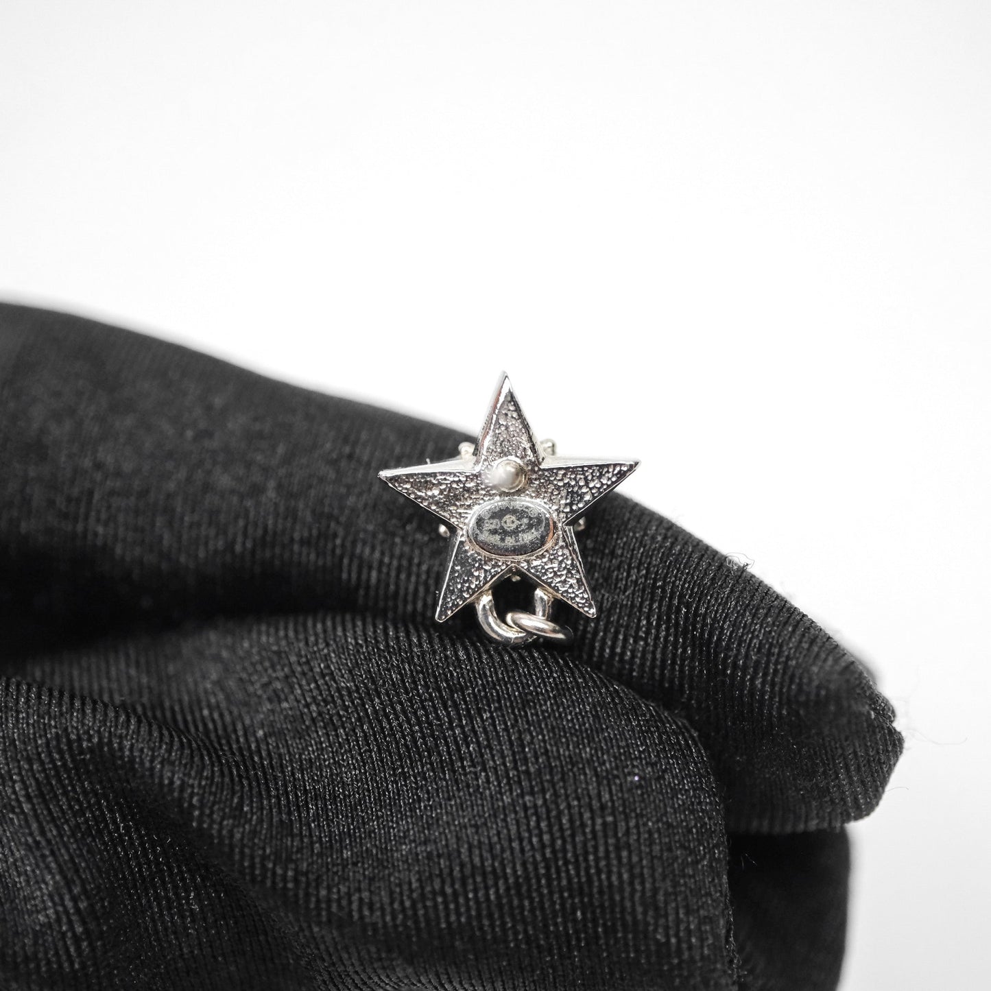 Chanel Crystal Pearl CC Star Drop Earrings Silver 20P