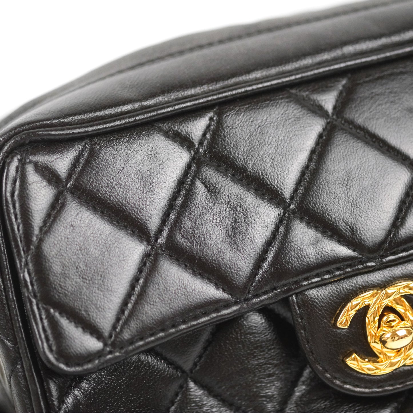 Chanel Vintage Tassel Charm Camera Bag Black Lambskin Gold Hardware
