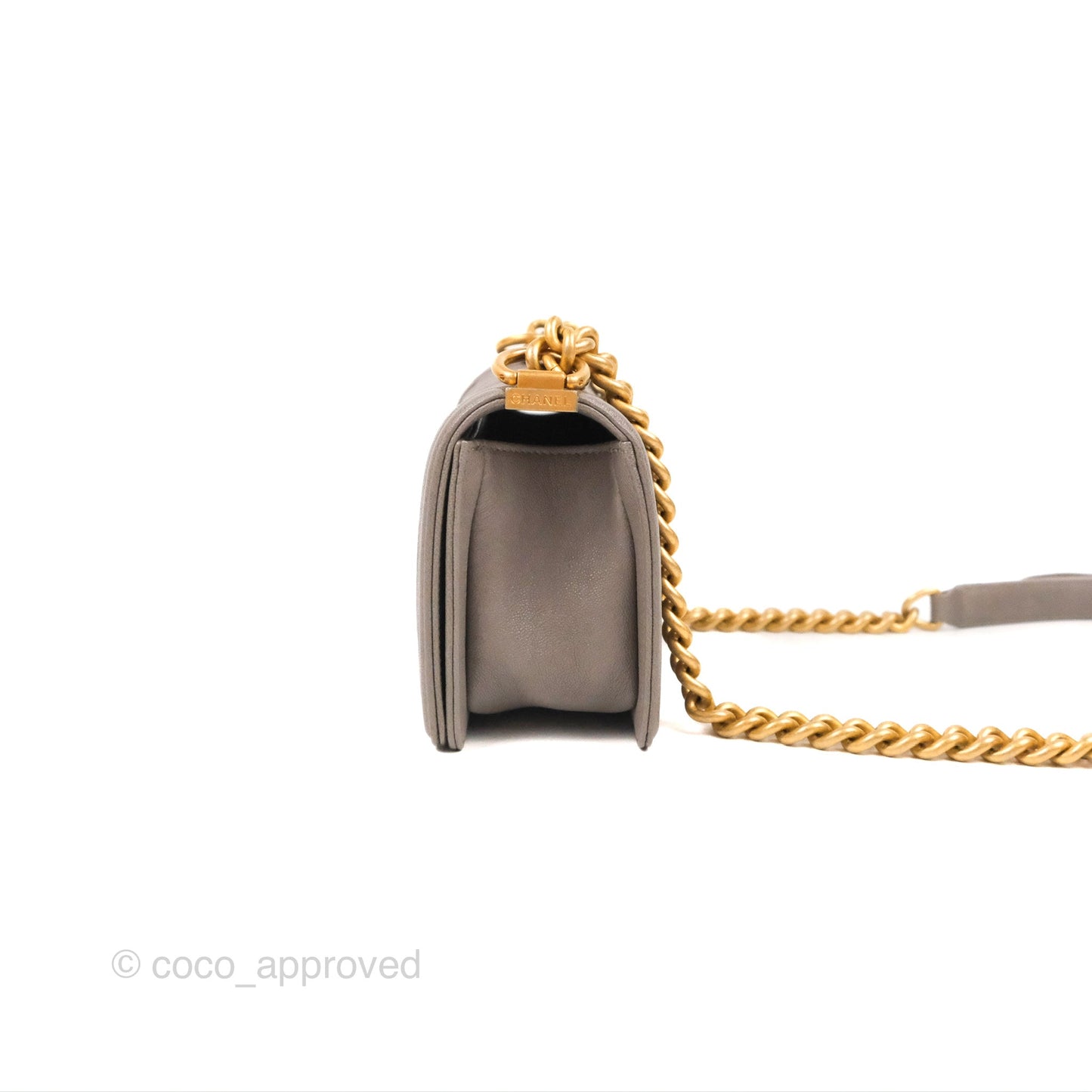 Chanel Small Quilted Boy Dark Grey Caviar Aged Gold Hardware