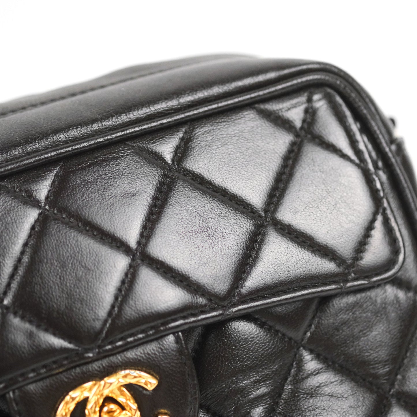 Chanel Vintage Tassel Charm Camera Bag Black Lambskin Gold Hardware