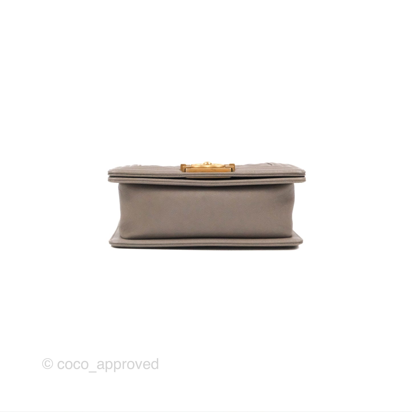 Chanel Small Quilted Boy Dark Grey Caviar Aged Gold Hardware