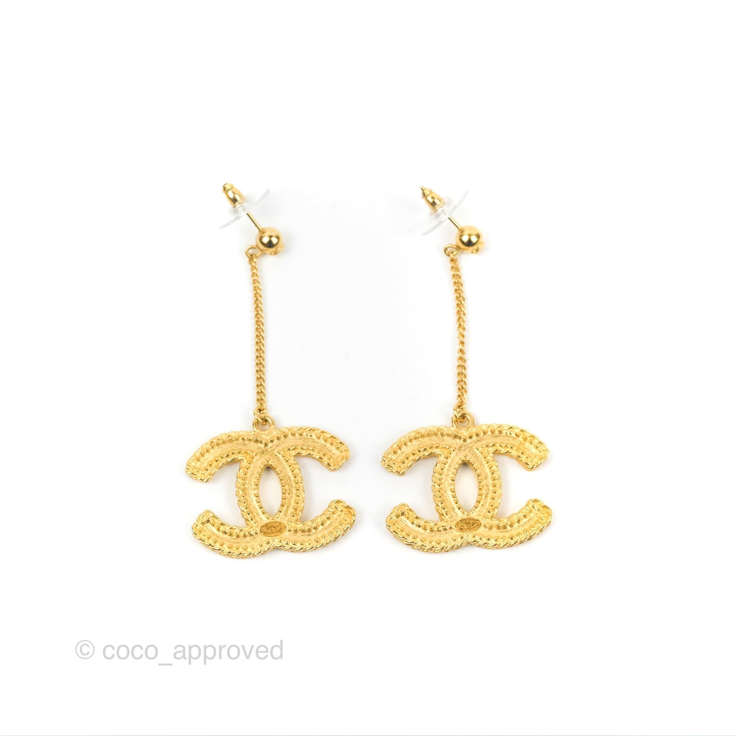 Chanel Large CC Drop Earrings Gold Tone 14P