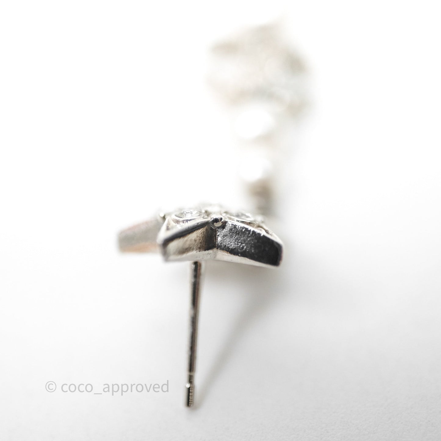 Chanel Crystal Pearl CC Star Drop Earrings Silver 20P