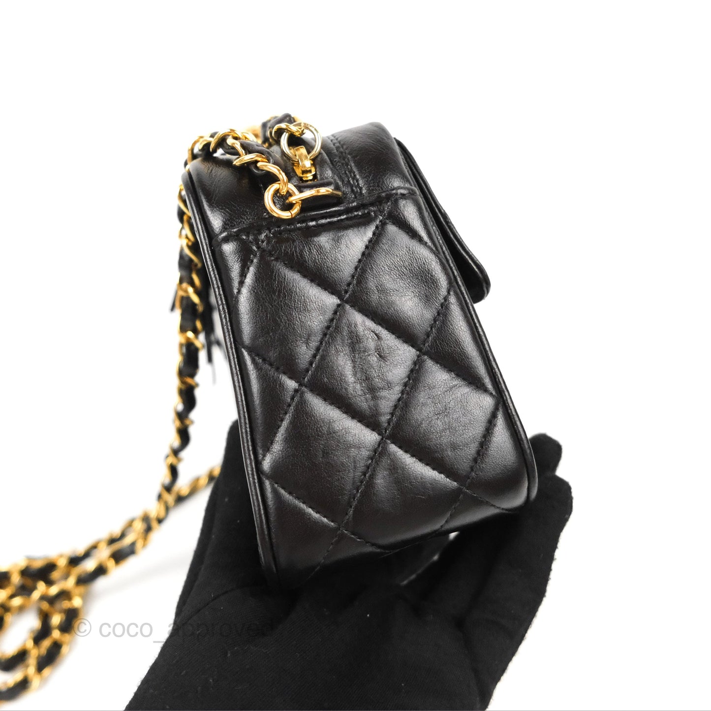 Chanel Vintage Tassel Charm Camera Bag Black Lambskin Gold Hardware