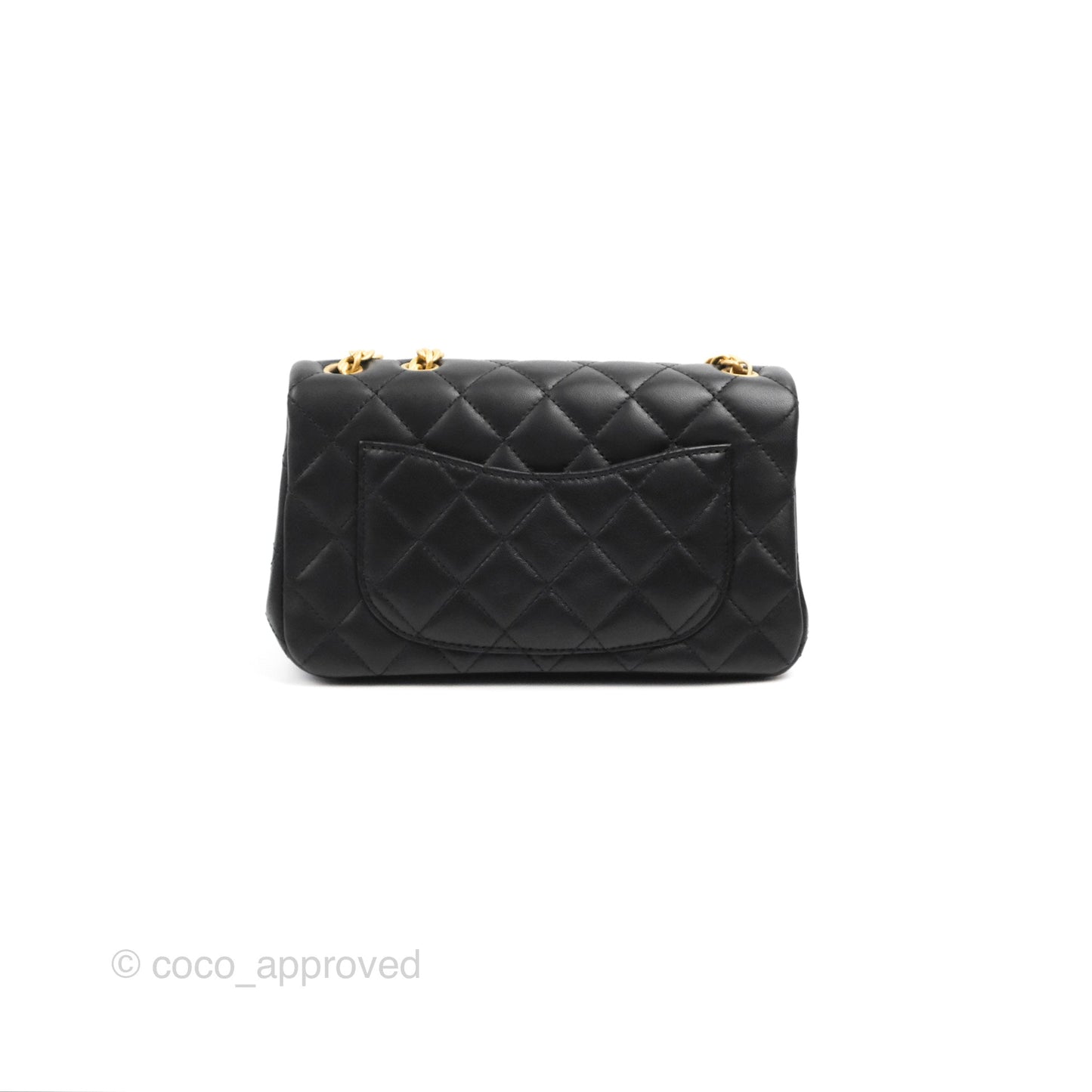 Chanel Mini Rectangular Flap with Camellia Adjustable Chain Black Lambskin Aged Gold Hardware 23S