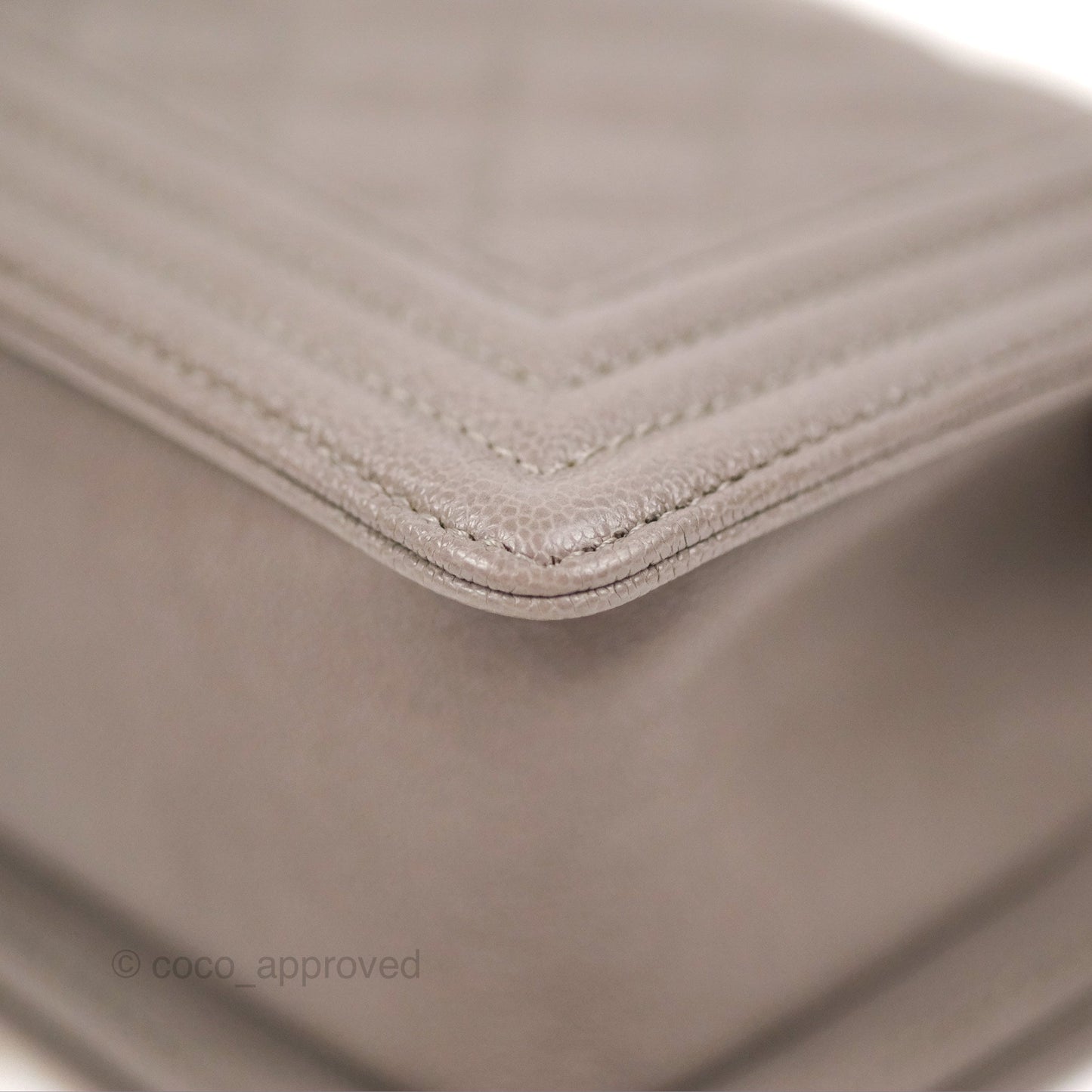 Chanel Small Quilted Boy Dark Grey Caviar Aged Gold Hardware