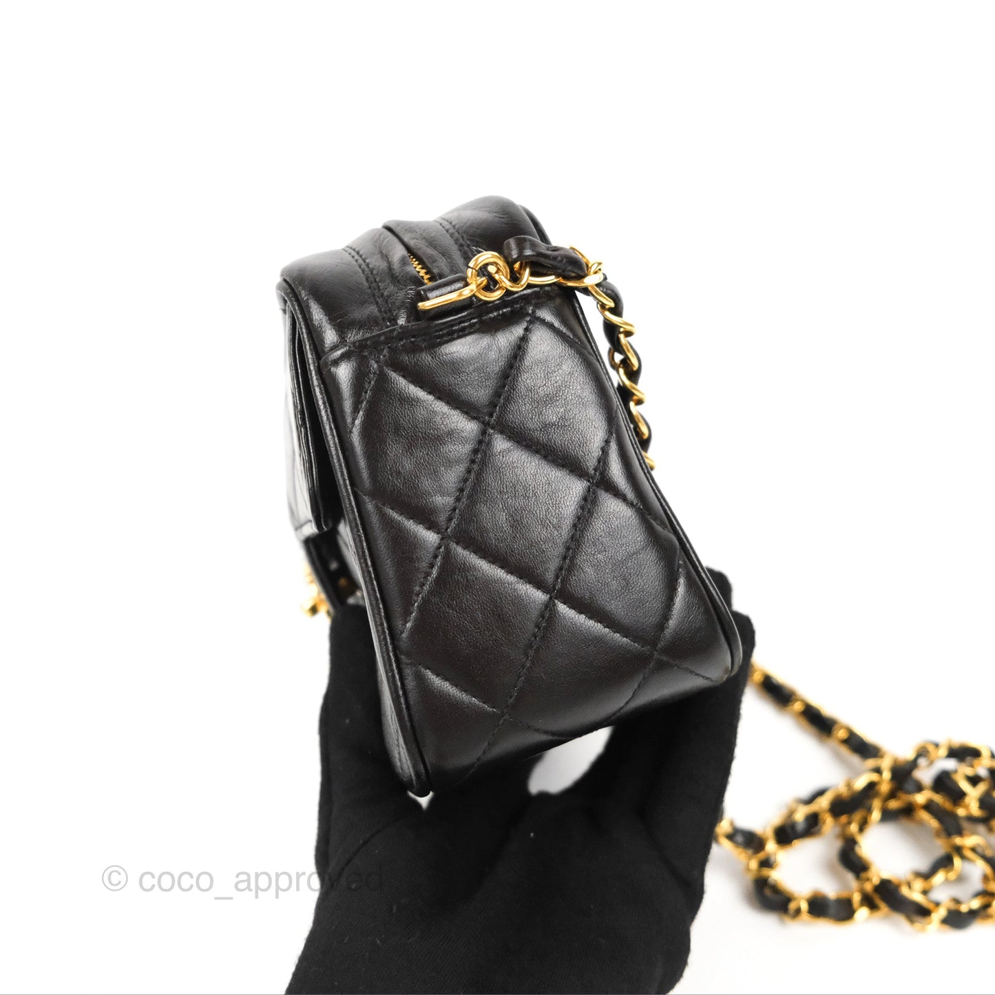 Chanel Vintage Tassel Charm Camera Bag Black Lambskin Gold Hardware