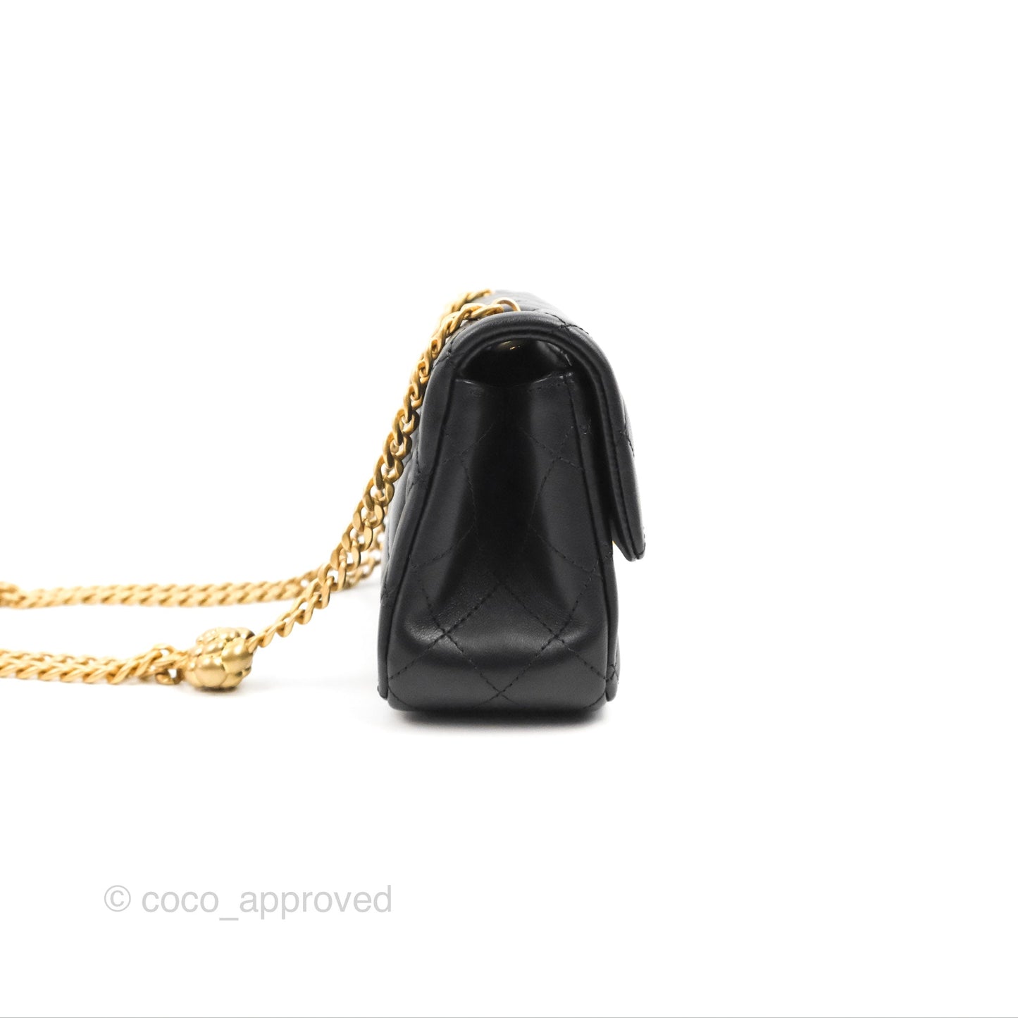 Chanel Mini Rectangular Flap with Camellia Adjustable Chain Black Lambskin Aged Gold Hardware 23S